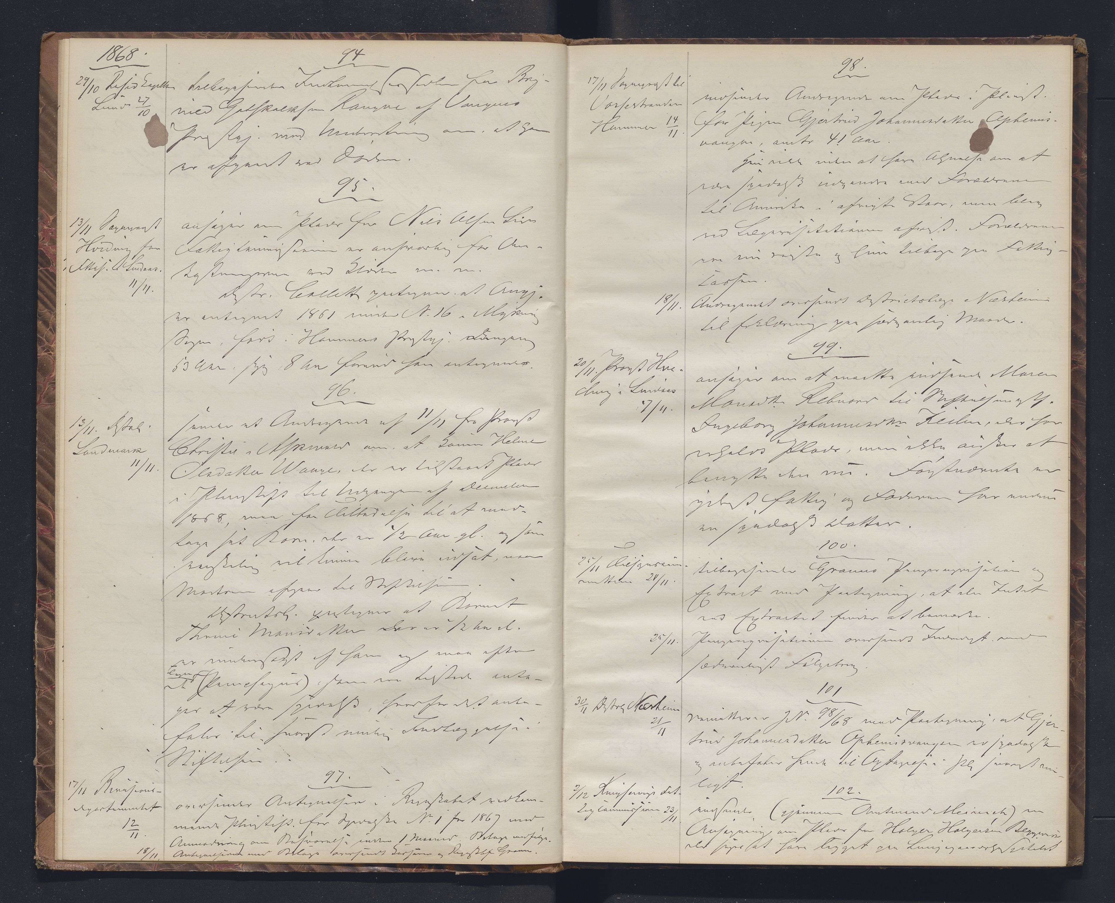 Lepraarkiver - Pleiestiftelsen for spedalske no.1, AV/SAB-A-60601/B.c/L0005: Journal, 1868-1875