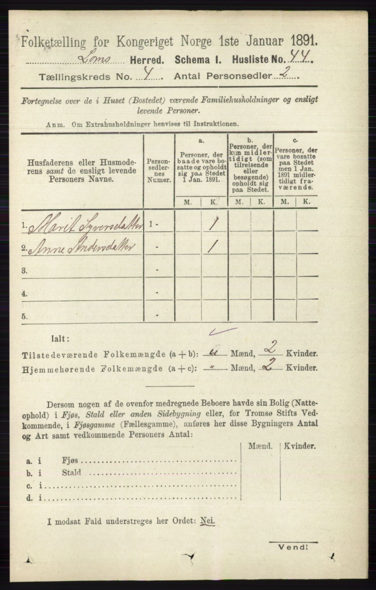 RA, Folketelling 1891 for 0514 Lom herred, 1891, s. 1499