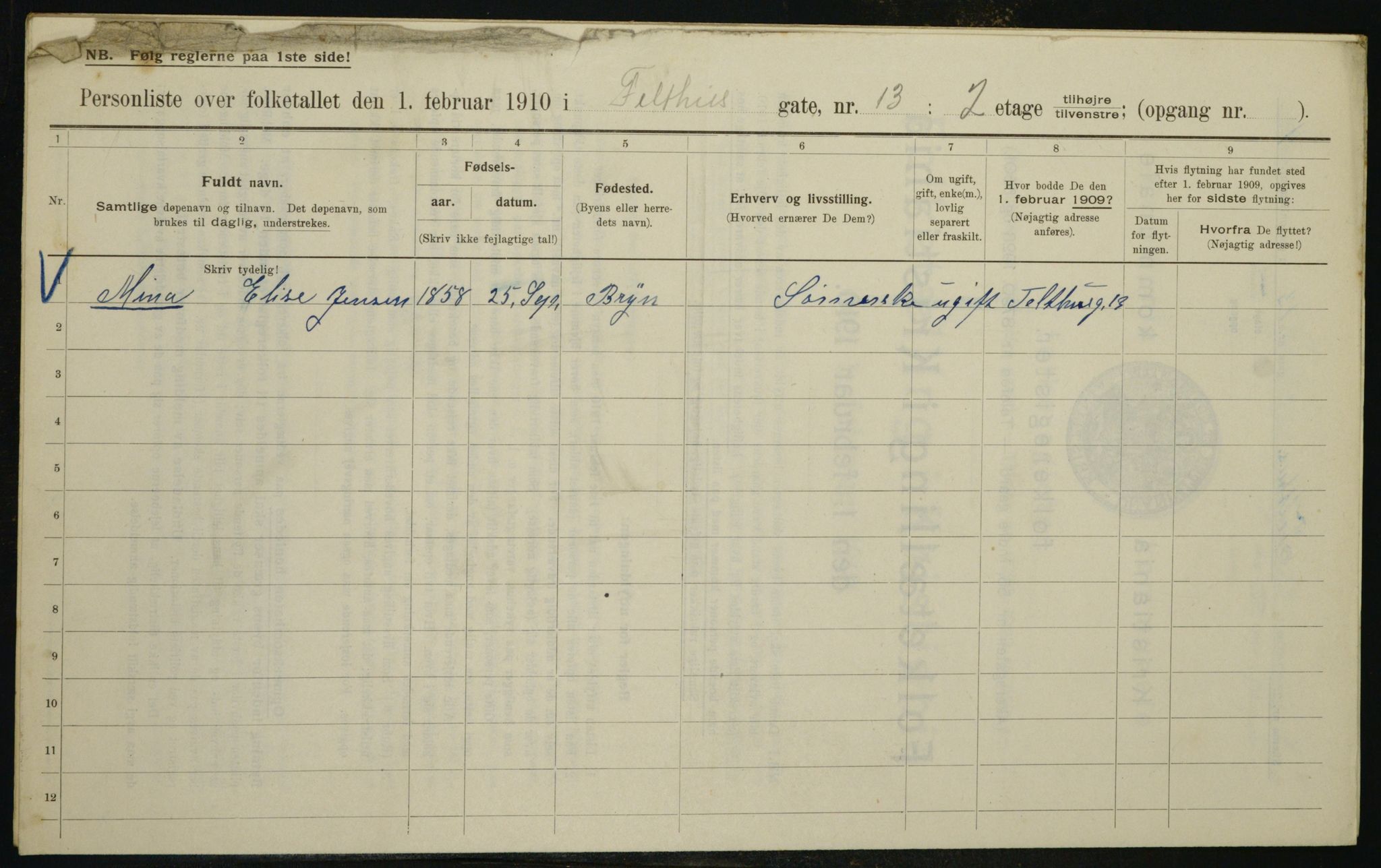 OBA, Kommunal folketelling 1.2.1910 for Kristiania, 1910, s. 102200