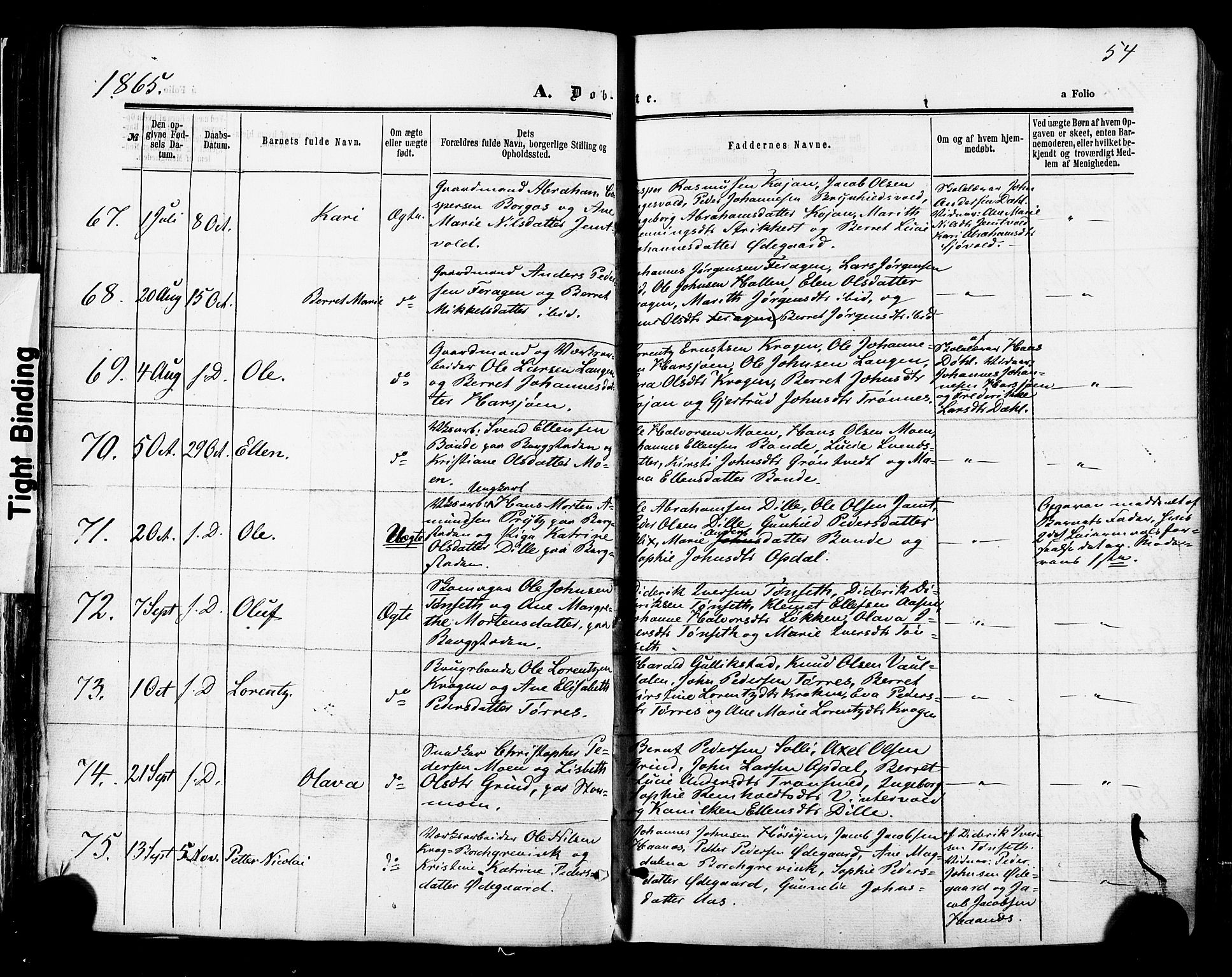 Ministerialprotokoller, klokkerbøker og fødselsregistre - Sør-Trøndelag, SAT/A-1456/681/L0932: Ministerialbok nr. 681A10, 1860-1878, s. 54