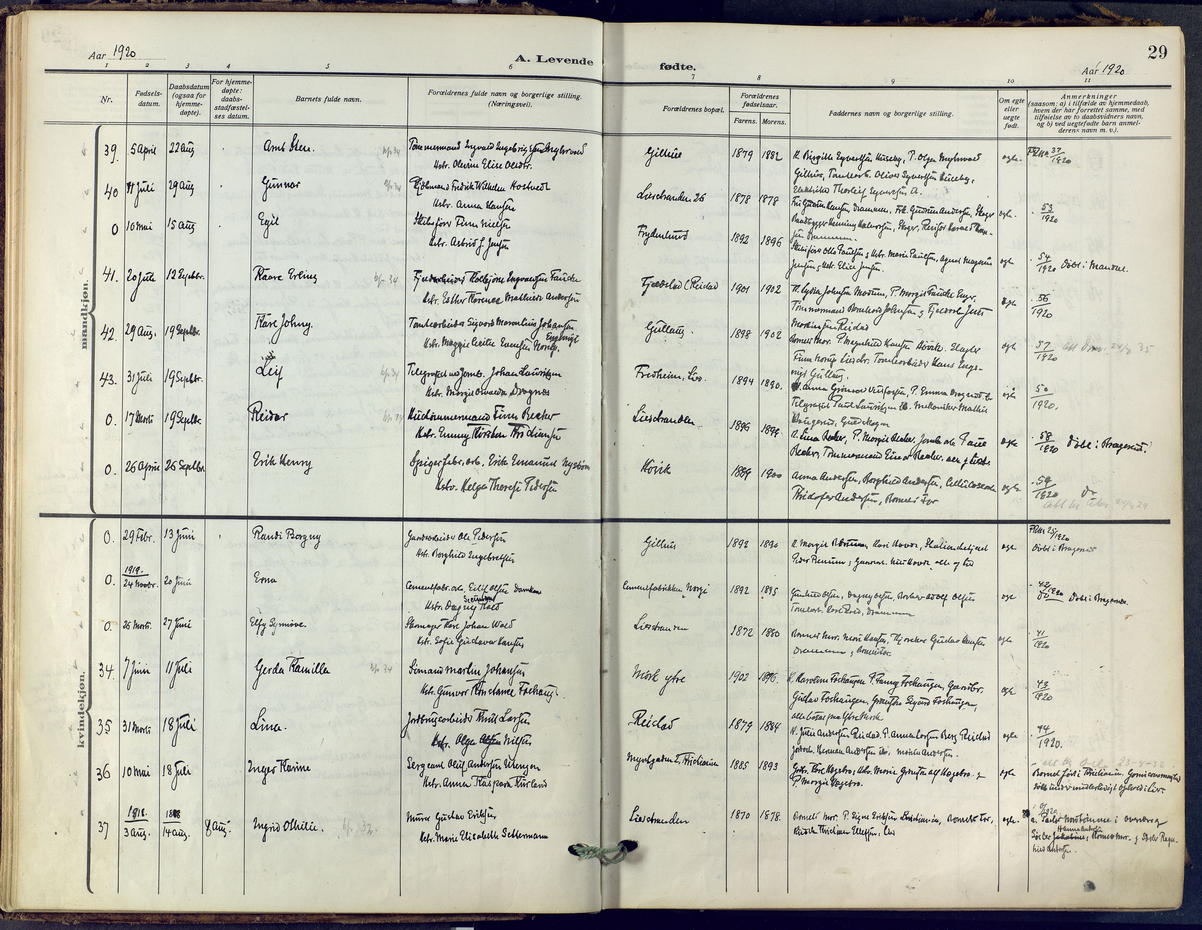 Lier kirkebøker, SAKO/A-230/F/Fa/L0019: Ministerialbok nr. I 19, 1918-1928, s. 29