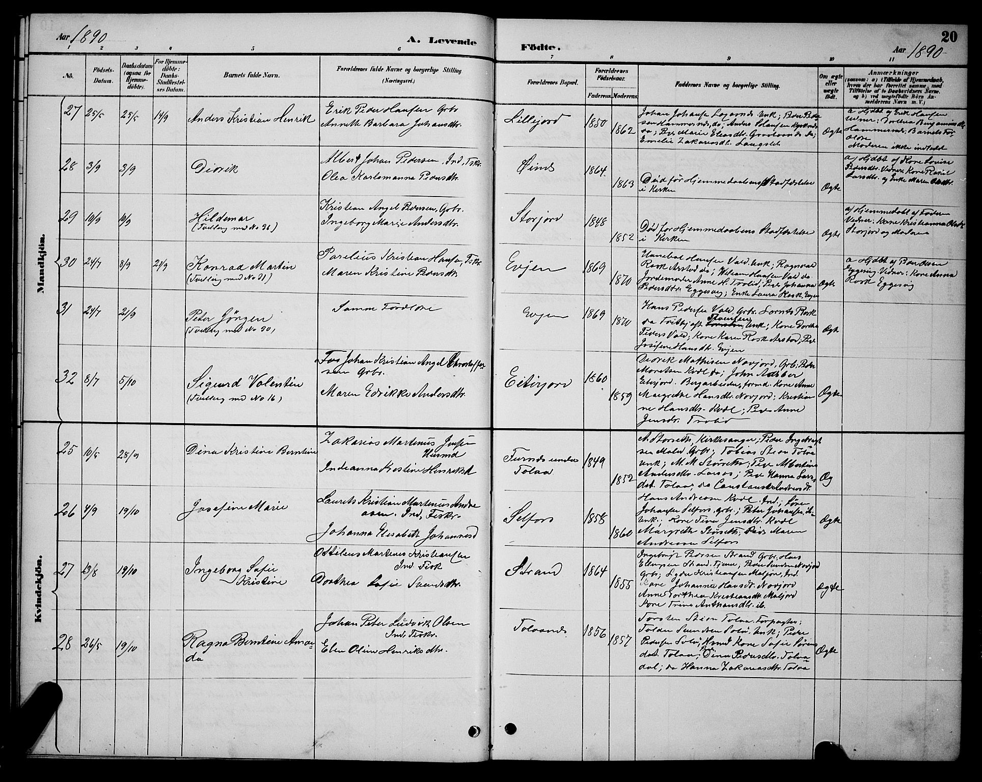 Ministerialprotokoller, klokkerbøker og fødselsregistre - Nordland, AV/SAT-A-1459/846/L0654: Klokkerbok nr. 846C04, 1887-1901, s. 20