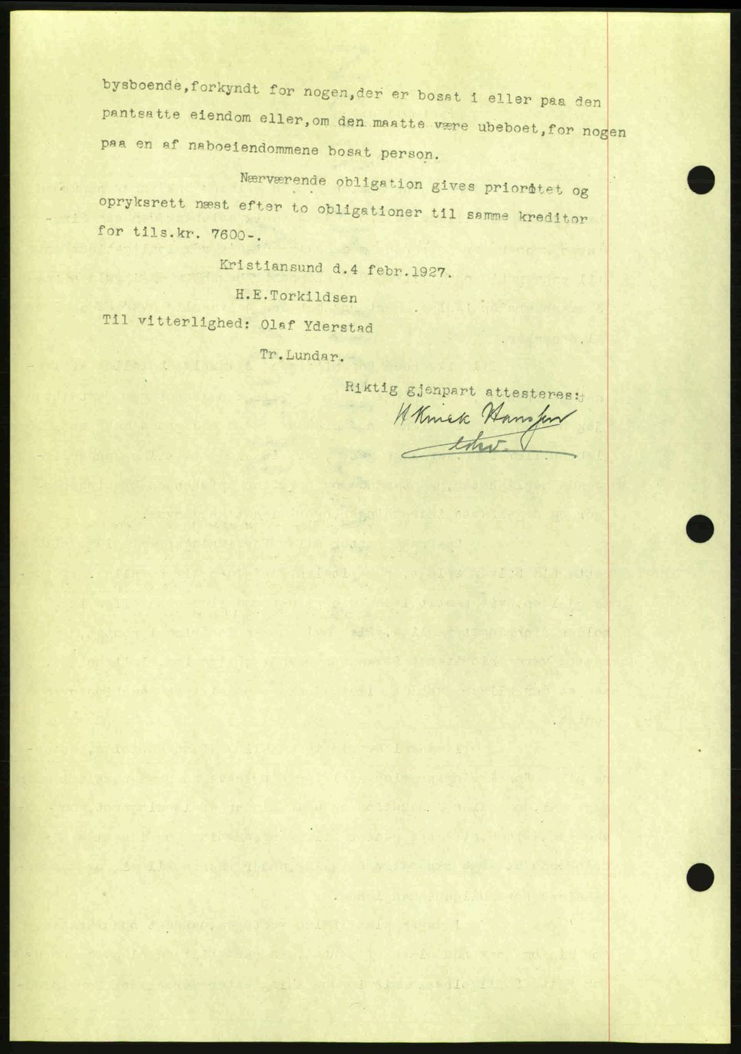 Kristiansund byfogd, AV/SAT-A-4587/A/27: Pantebok nr. 21, 1926-1928, Tingl.dato: 14.02.1927