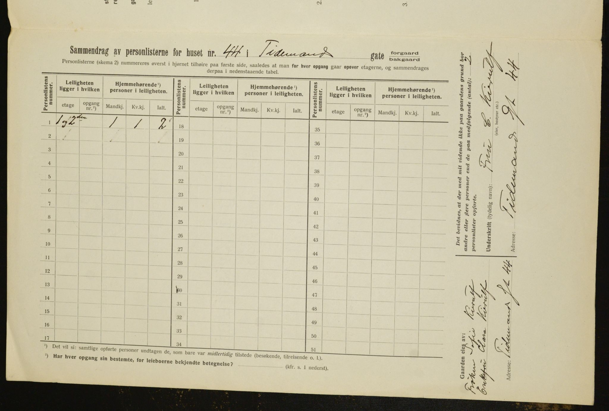 OBA, Kommunal folketelling 1.2.1912 for Kristiania, 1912, s. 111503