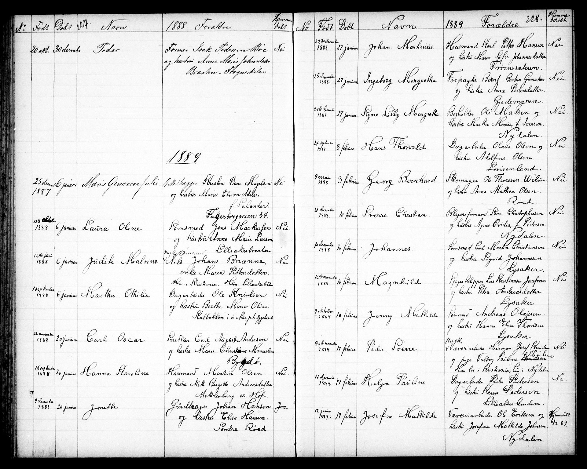 Vestre Aker prestekontor Kirkebøker, AV/SAO-A-10025/G/Ga/L0003: Klokkerbok nr. I 3, 1878-1891, s. 227-228