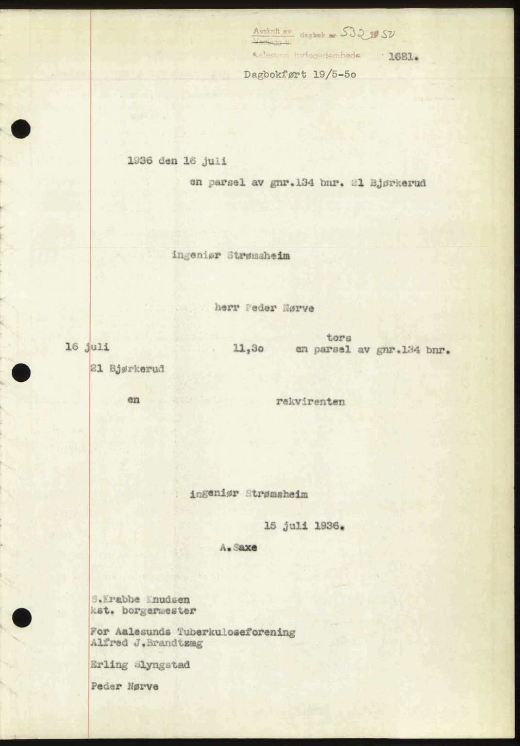 Ålesund byfogd, AV/SAT-A-4384: Pantebok nr. 37A (2), 1949-1950, Dagboknr: 532/1950