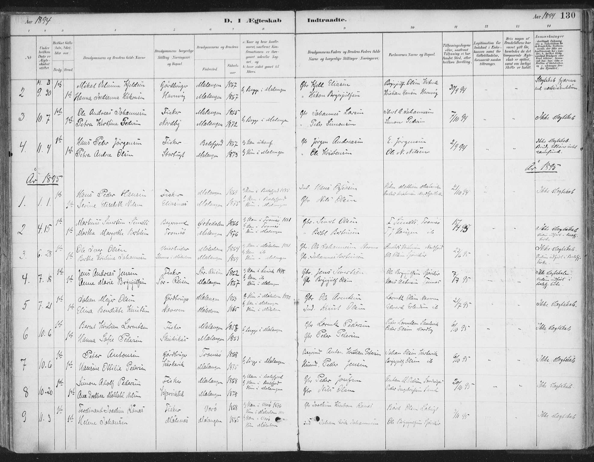 Balsfjord sokneprestembete, AV/SATØ-S-1303/G/Gaa/L0007kirke: Ministerialbok nr. 7, 1887-1909, s. 130