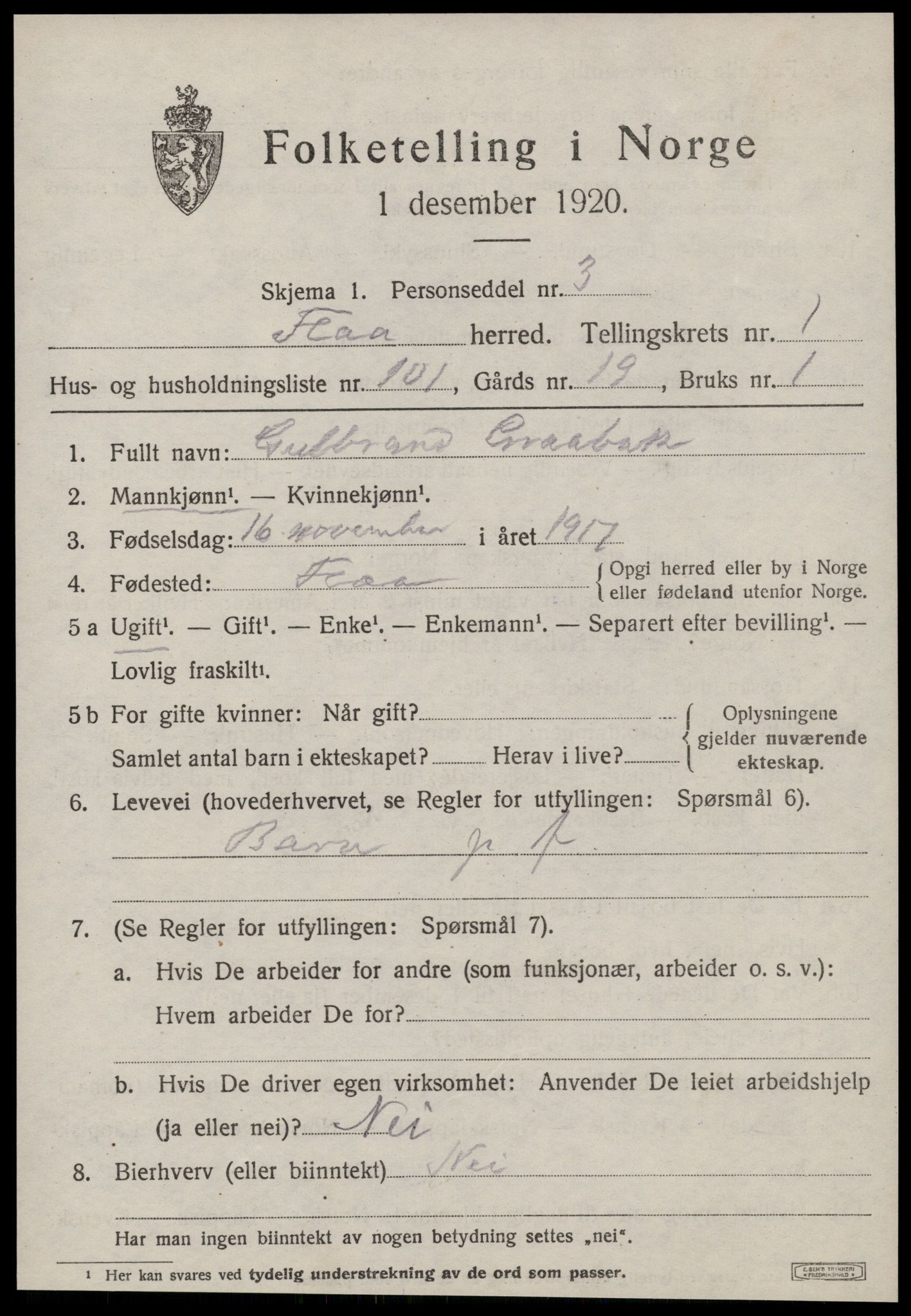 SAT, Folketelling 1920 for 1652 Flå herred, 1920, s. 1474