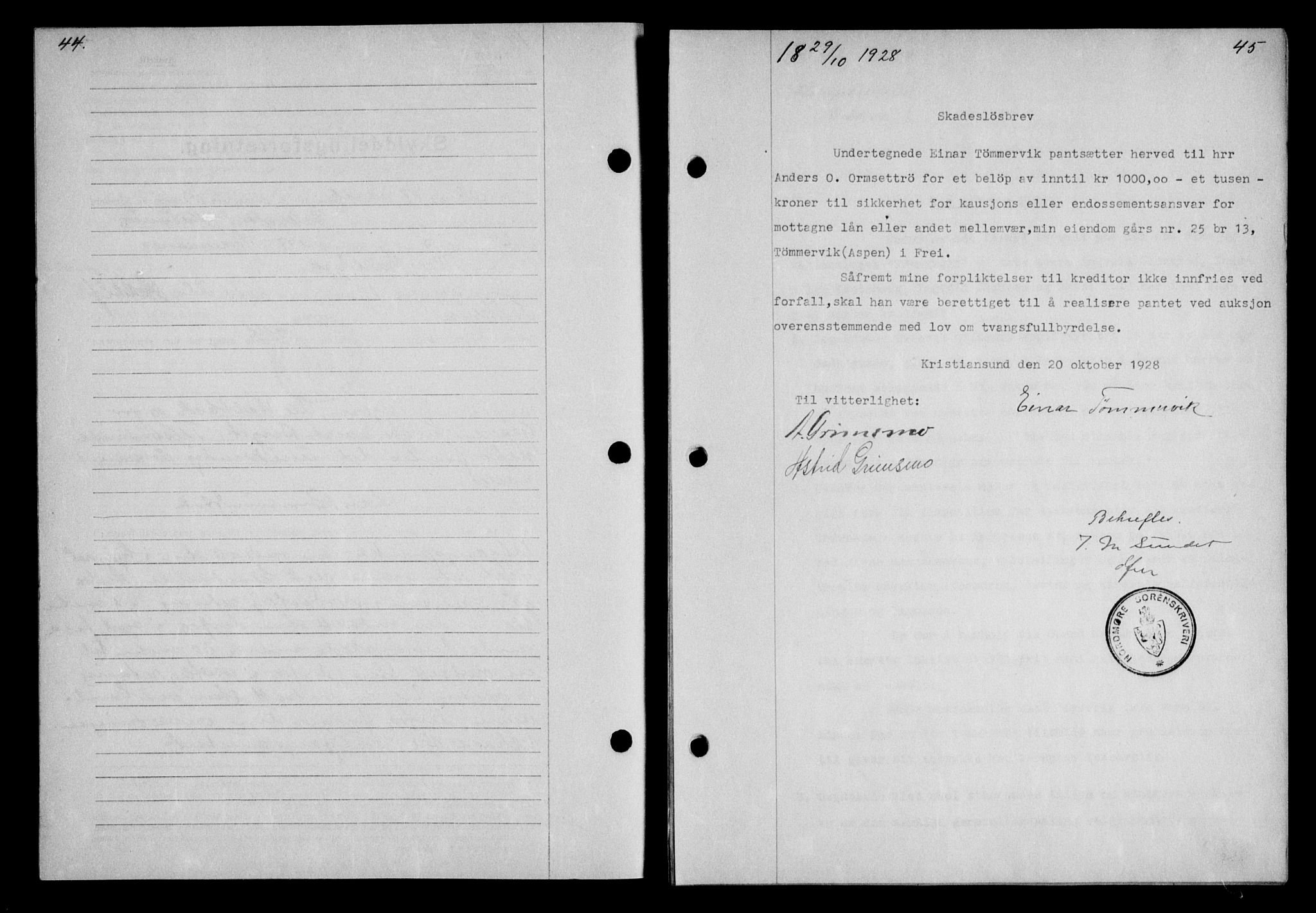 Nordmøre sorenskriveri, AV/SAT-A-4132/1/2/2Ca/L0065: Pantebok nr. 55, 1928-1929, Tingl.dato: 29.10.1928