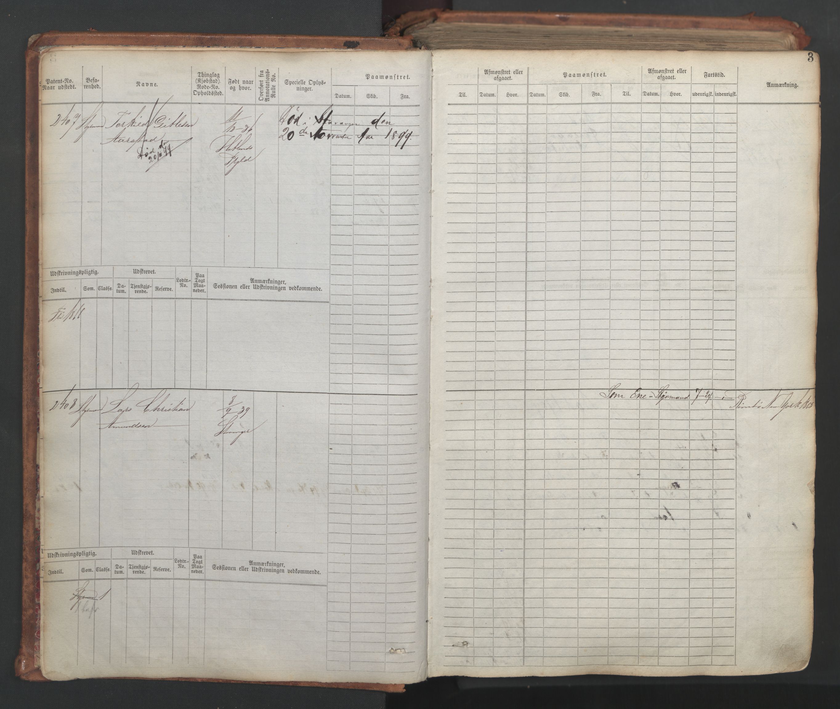 Stavanger sjømannskontor, AV/SAST-A-102006/F/Fb/Fbb/L0007: Sjøfartshovedrulle, patentnr. 2403-3604, 1869-1880, s. 6