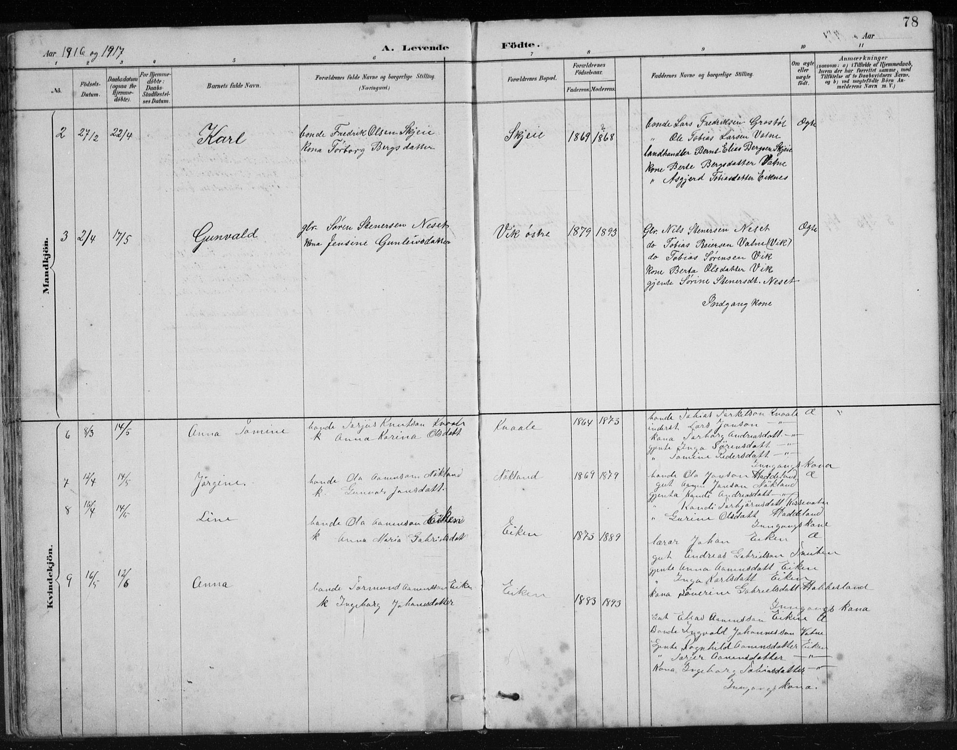 Hægebostad sokneprestkontor, AV/SAK-1111-0024/F/Fb/Fbb/L0003: Klokkerbok nr. B 3, 1887-1937, s. 78