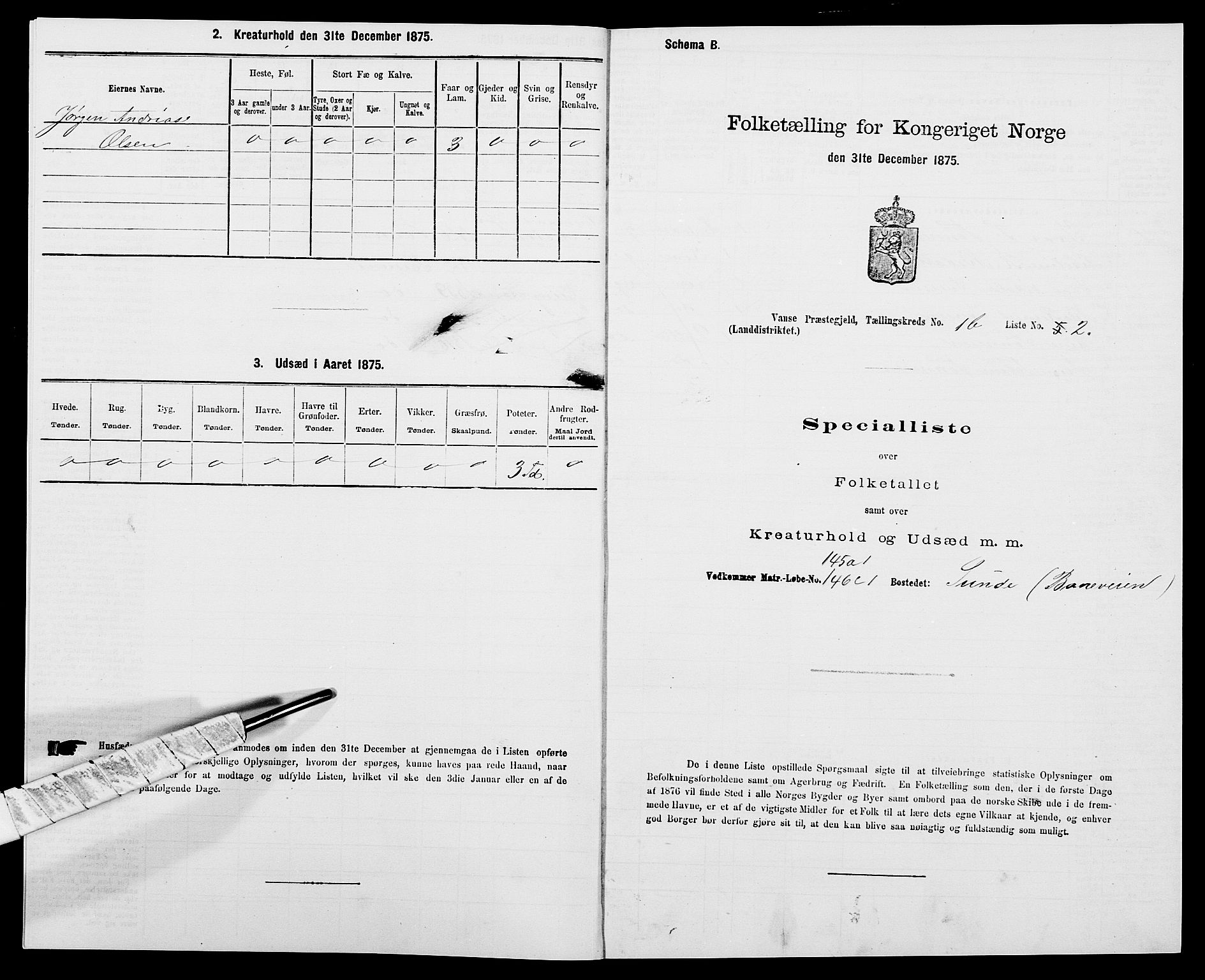 SAK, Folketelling 1875 for 1041L Vanse prestegjeld, Vanse sokn og Farsund landsokn, 1875, s. 266