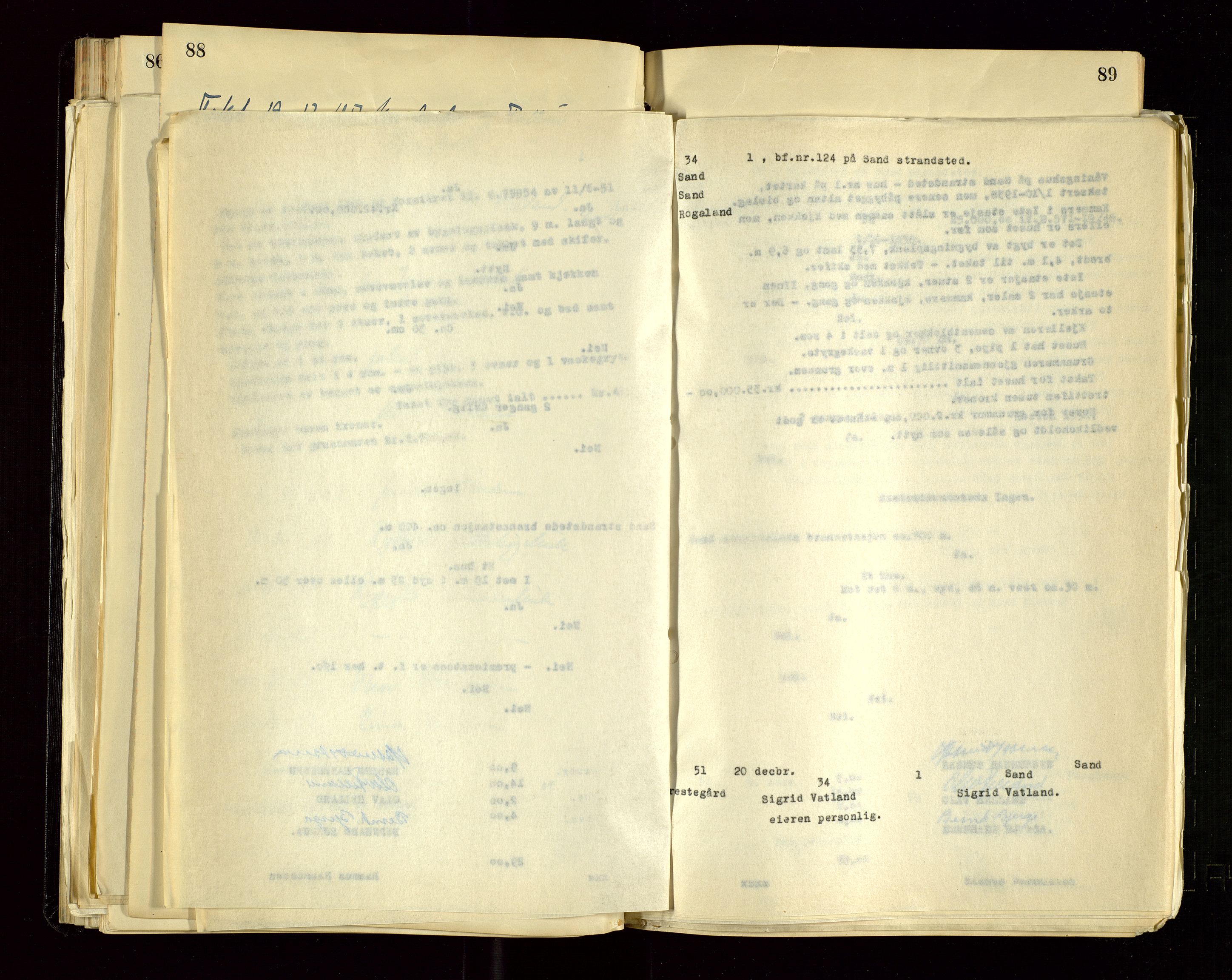 Sand lensmannskontor, AV/SAST-A-100415/Gob/L0004: Branntakstprotokoll, 1937-1955, s. 88-89