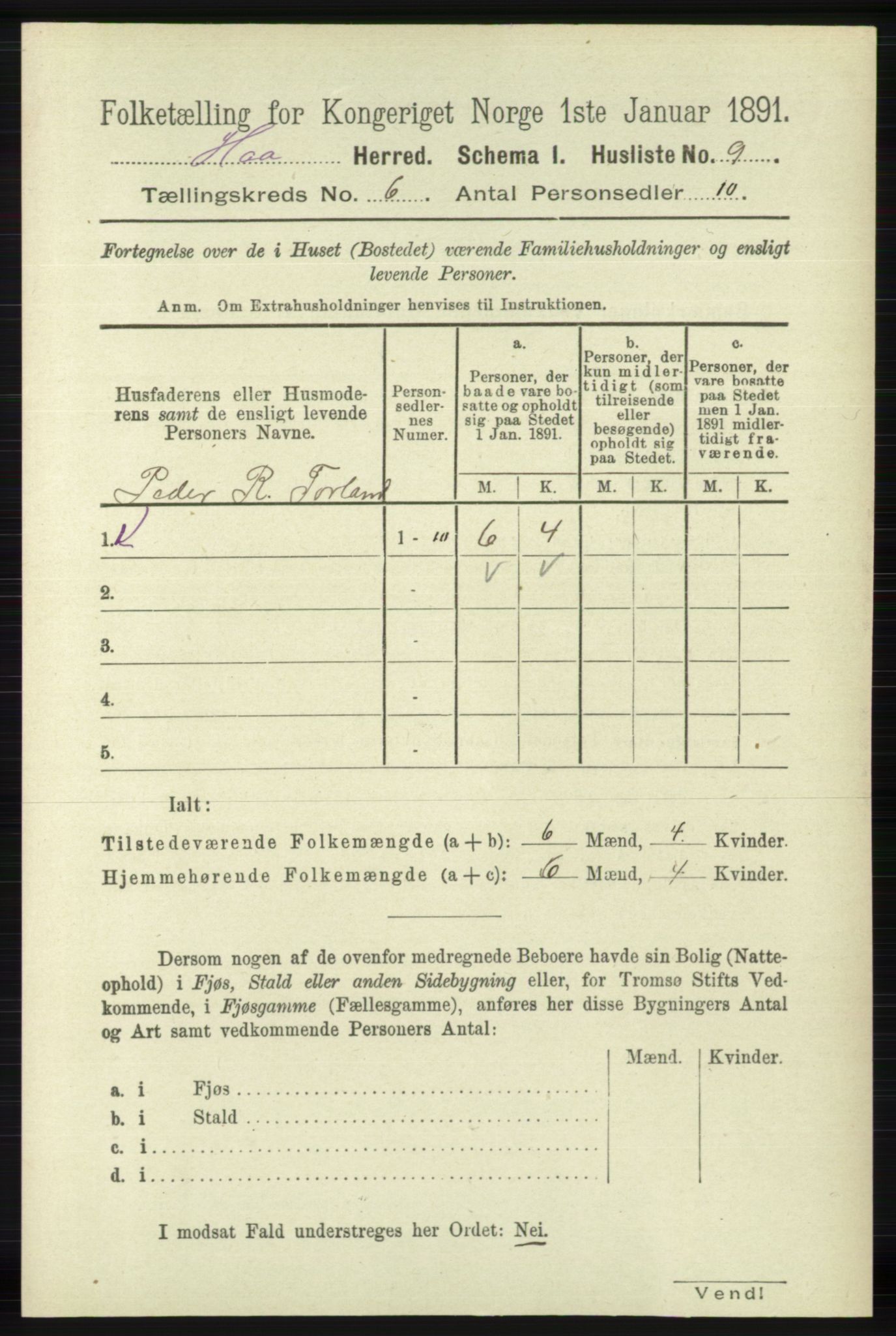 RA, Folketelling 1891 for 1119 Hå herred, 1891, s. 1696