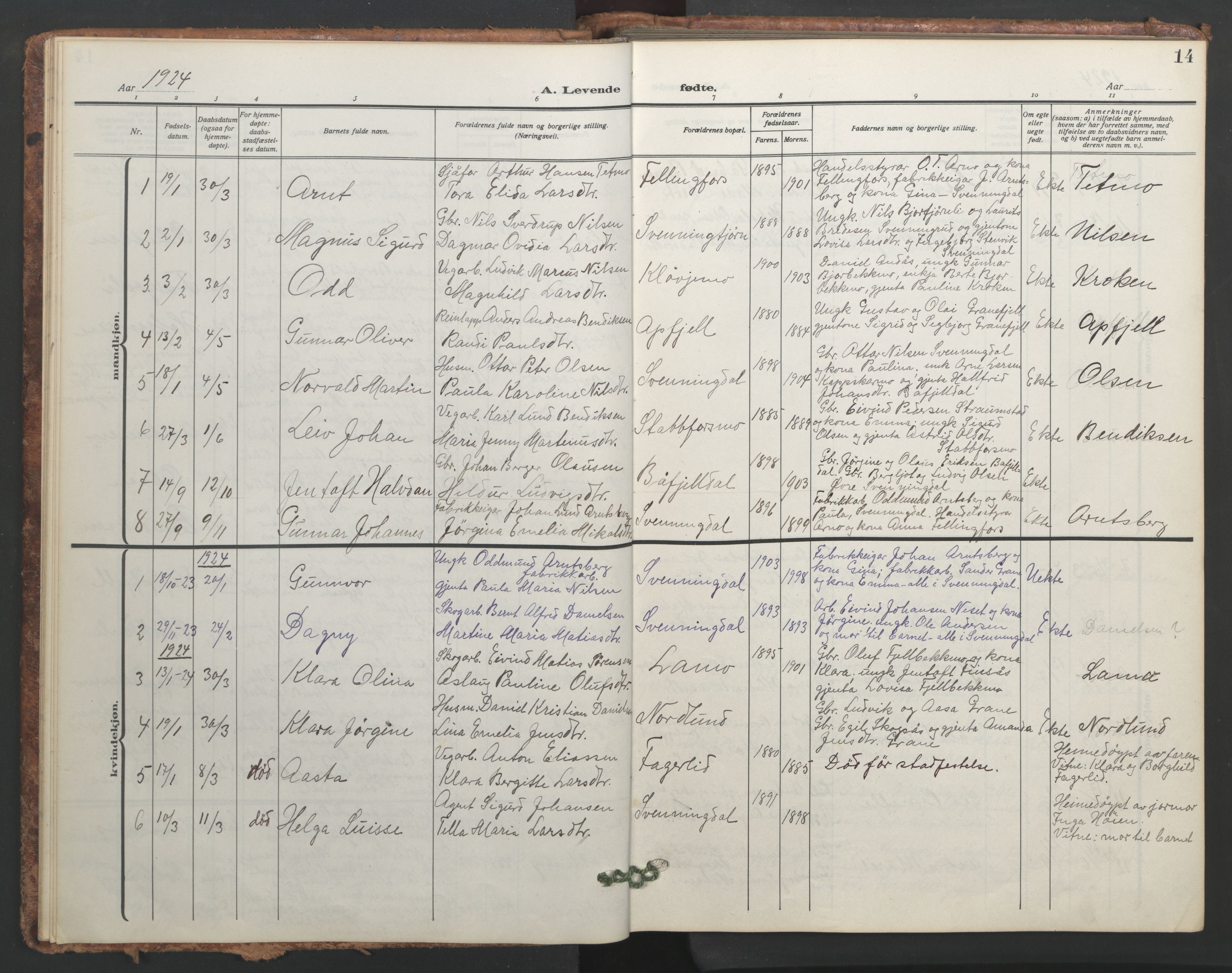 Ministerialprotokoller, klokkerbøker og fødselsregistre - Nordland, AV/SAT-A-1459/824/L0341: Klokkerbok nr. 824C01, 1916-1957, s. 14