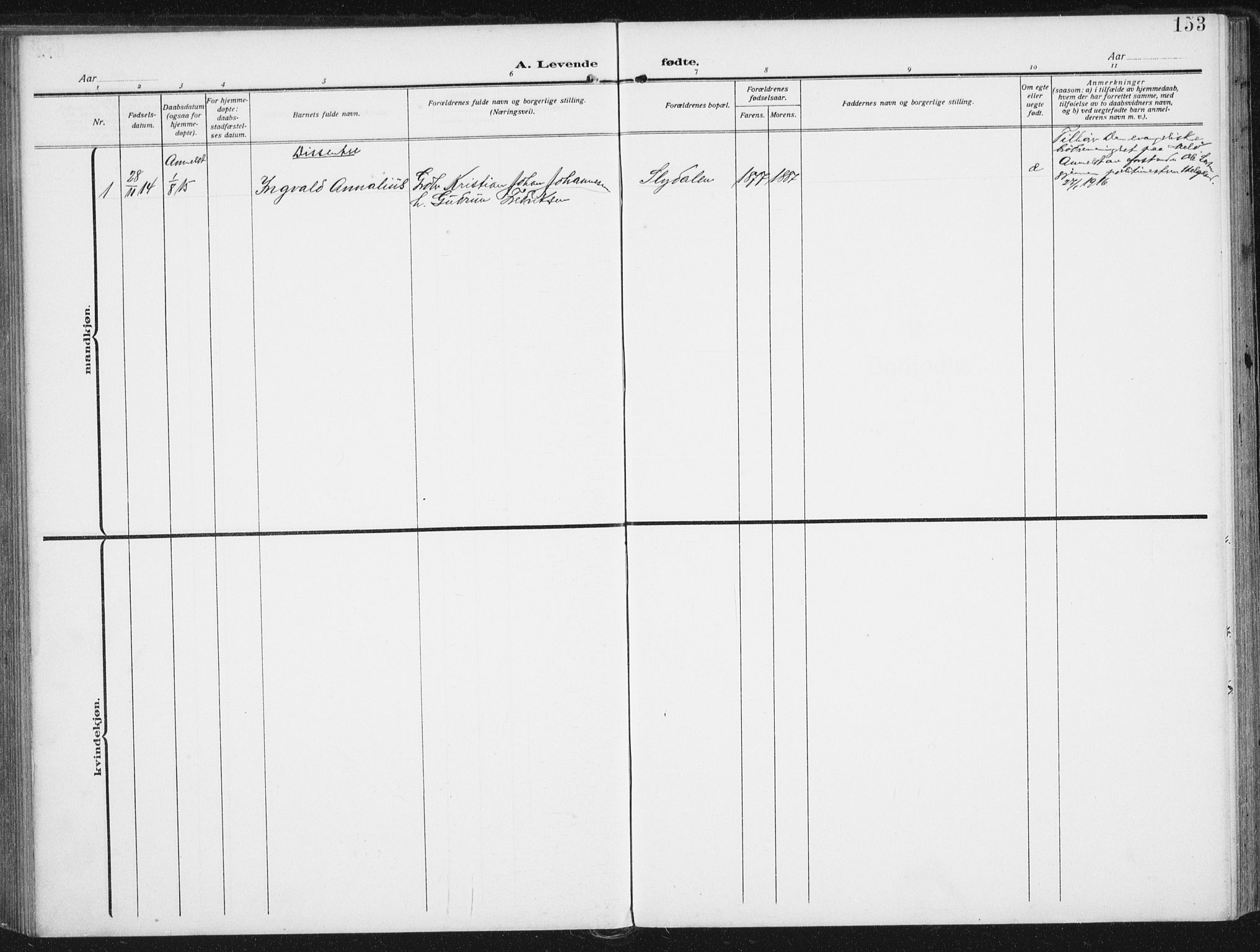 Ministerialprotokoller, klokkerbøker og fødselsregistre - Nordland, SAT/A-1459/880/L1135: Ministerialbok nr. 880A09, 1908-1919, s. 153