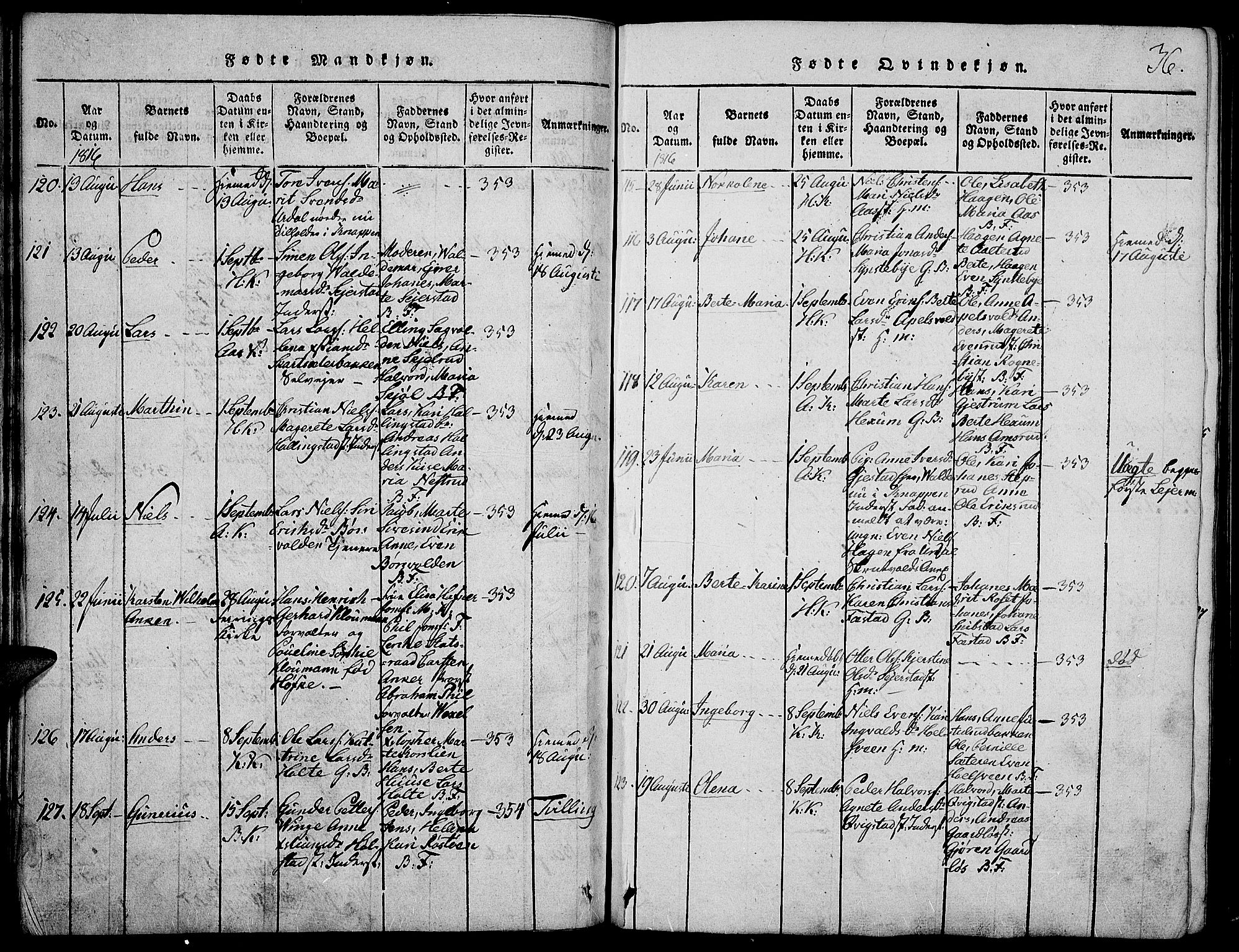 Toten prestekontor, AV/SAH-PREST-102/H/Ha/Haa/L0009: Ministerialbok nr. 9, 1814-1820, s. 36