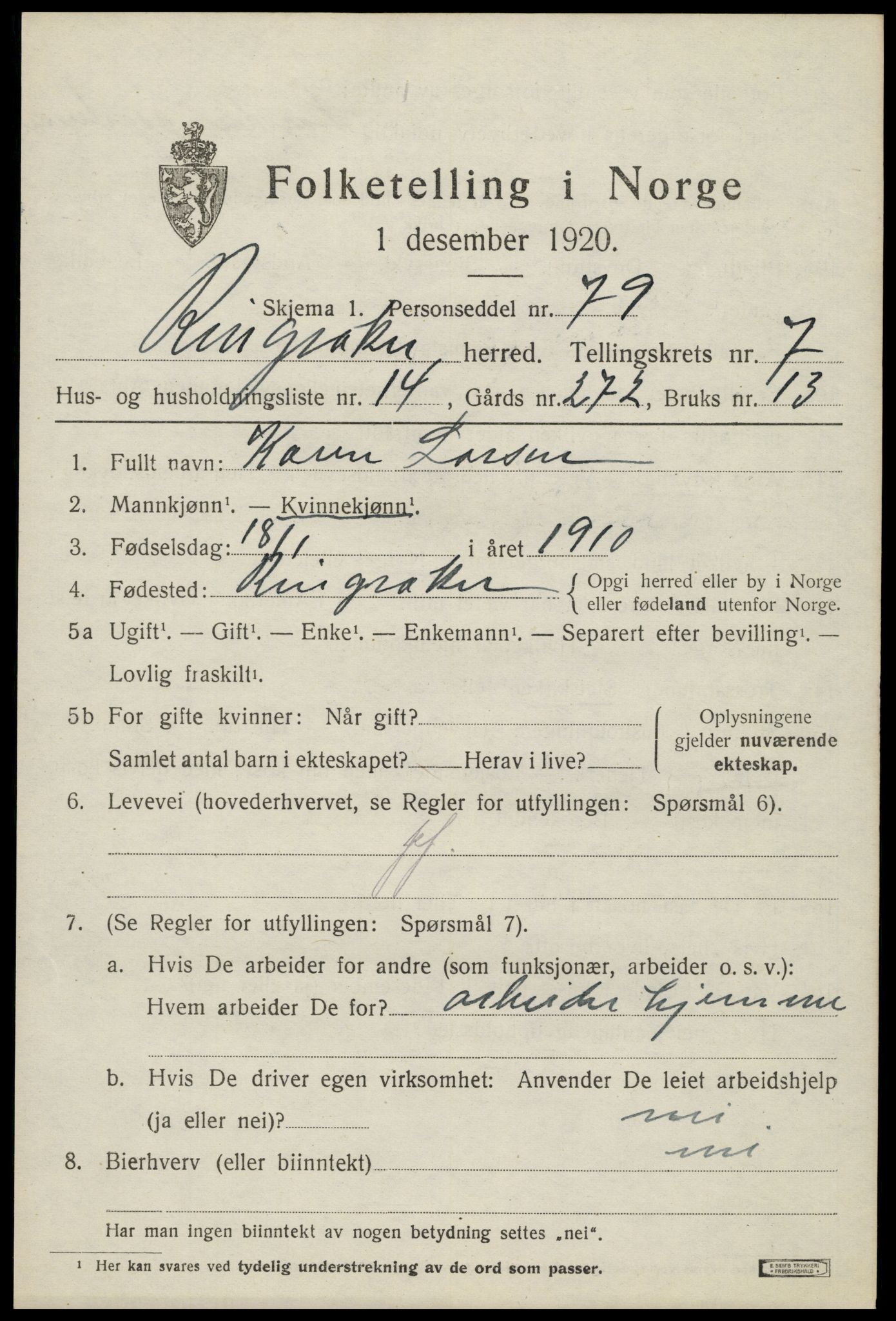 SAH, Folketelling 1920 for 0412 Ringsaker herred, 1920, s. 15248