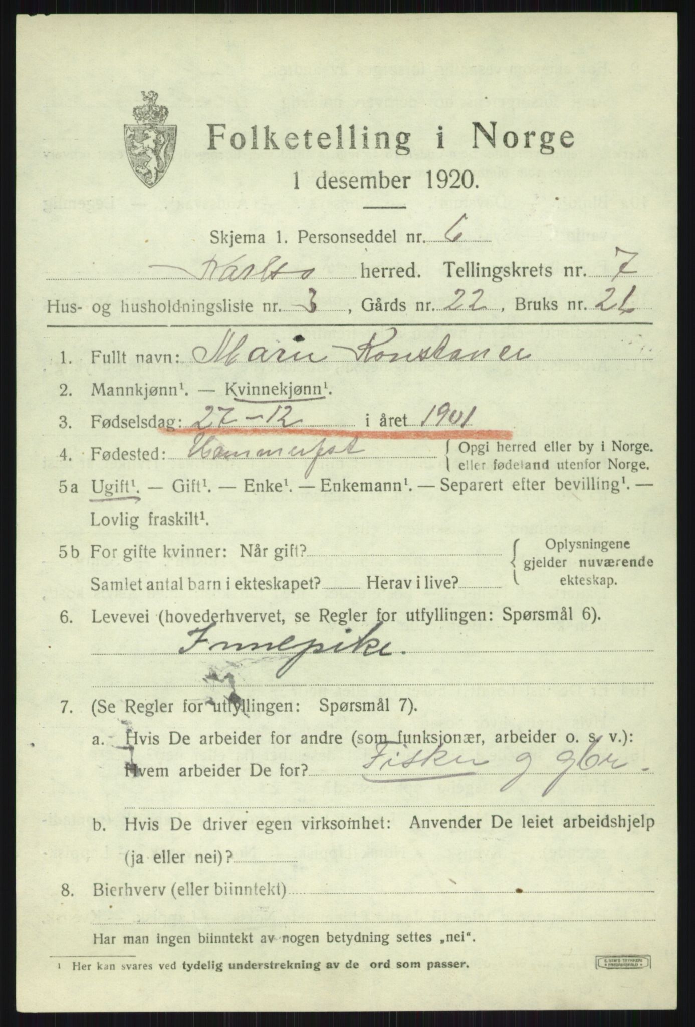 SATØ, Folketelling 1920 for 1936 Karlsøy herred, 1920, s. 2668