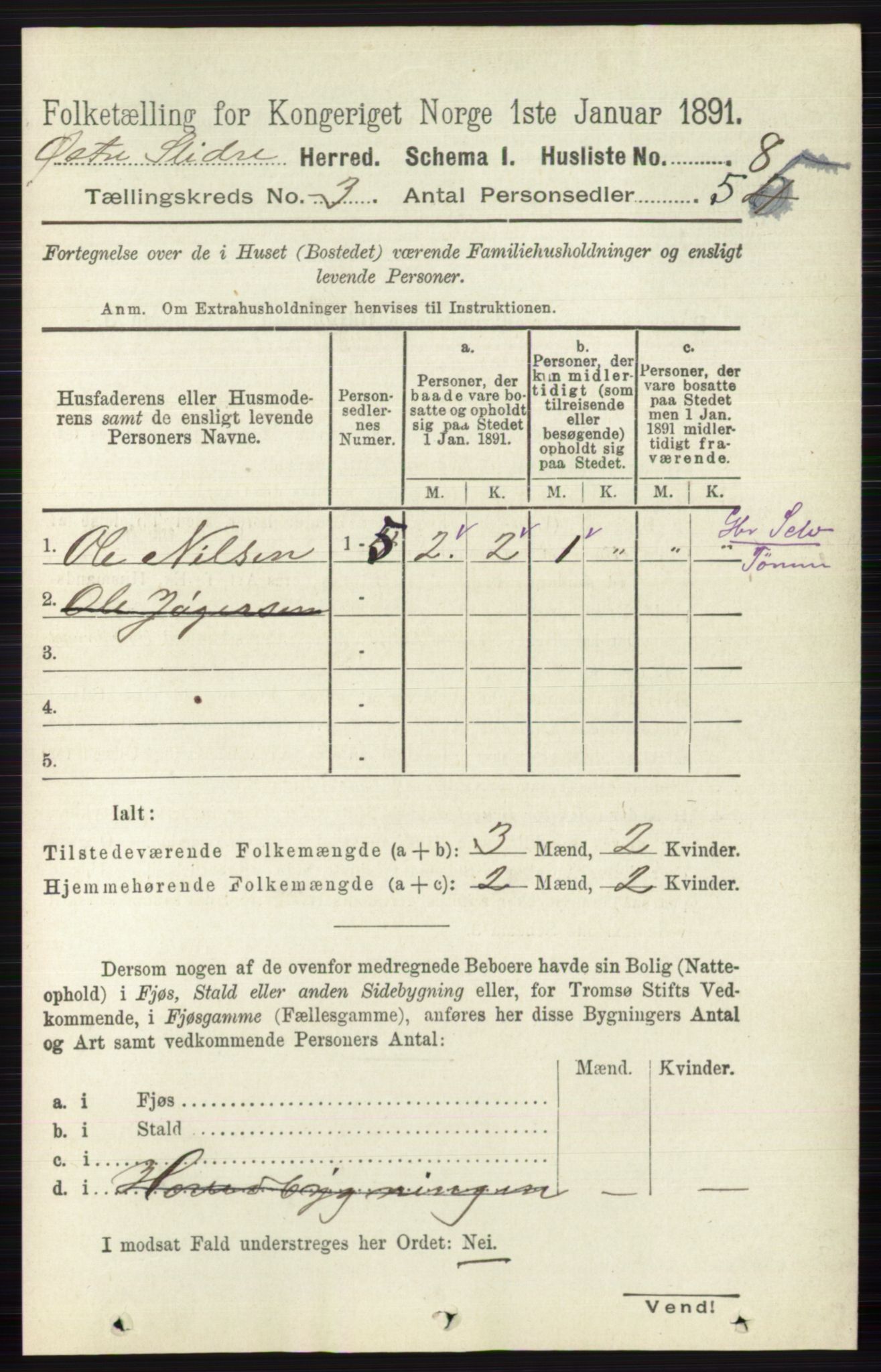 RA, Folketelling 1891 for 0544 Øystre Slidre herred, 1891, s. 557