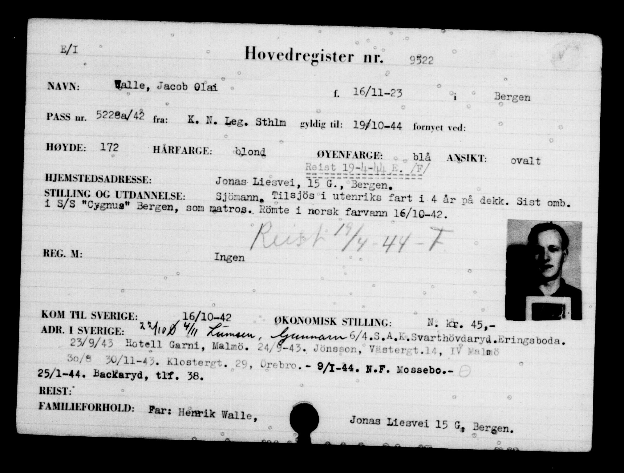 Utenriksstasjonene, Legasjonen i Stockholm, Flyktningkontoret, AV/RA-S-6753/V/Va/L0006: Kjesäterkartoteket, flyktninger med registreringsnr. 9400-12711, 1940-1945, s. 130