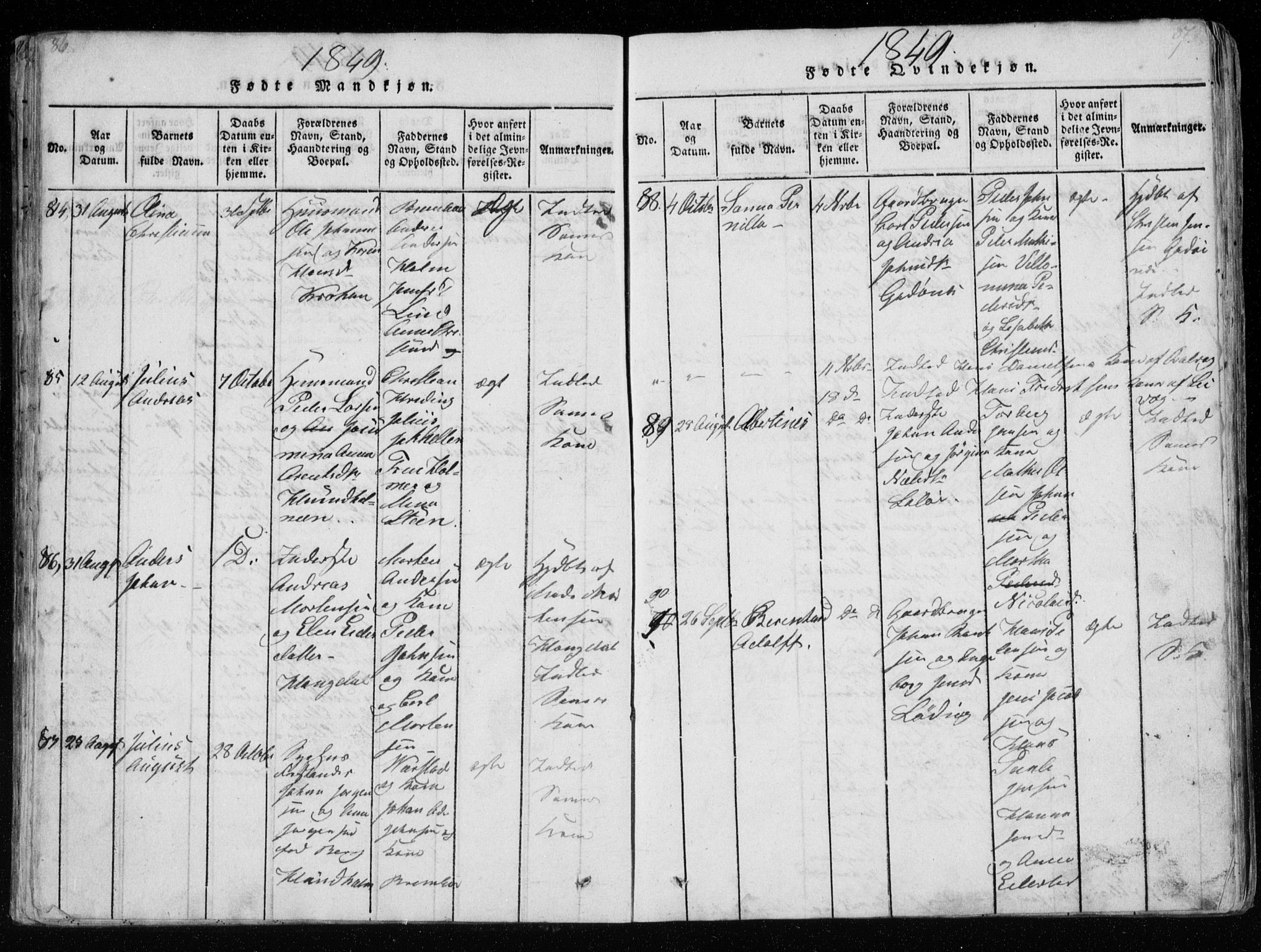 Ministerialprotokoller, klokkerbøker og fødselsregistre - Nordland, AV/SAT-A-1459/801/L0026: Klokkerbok nr. 801C01, 1820-1855, s. 86-87