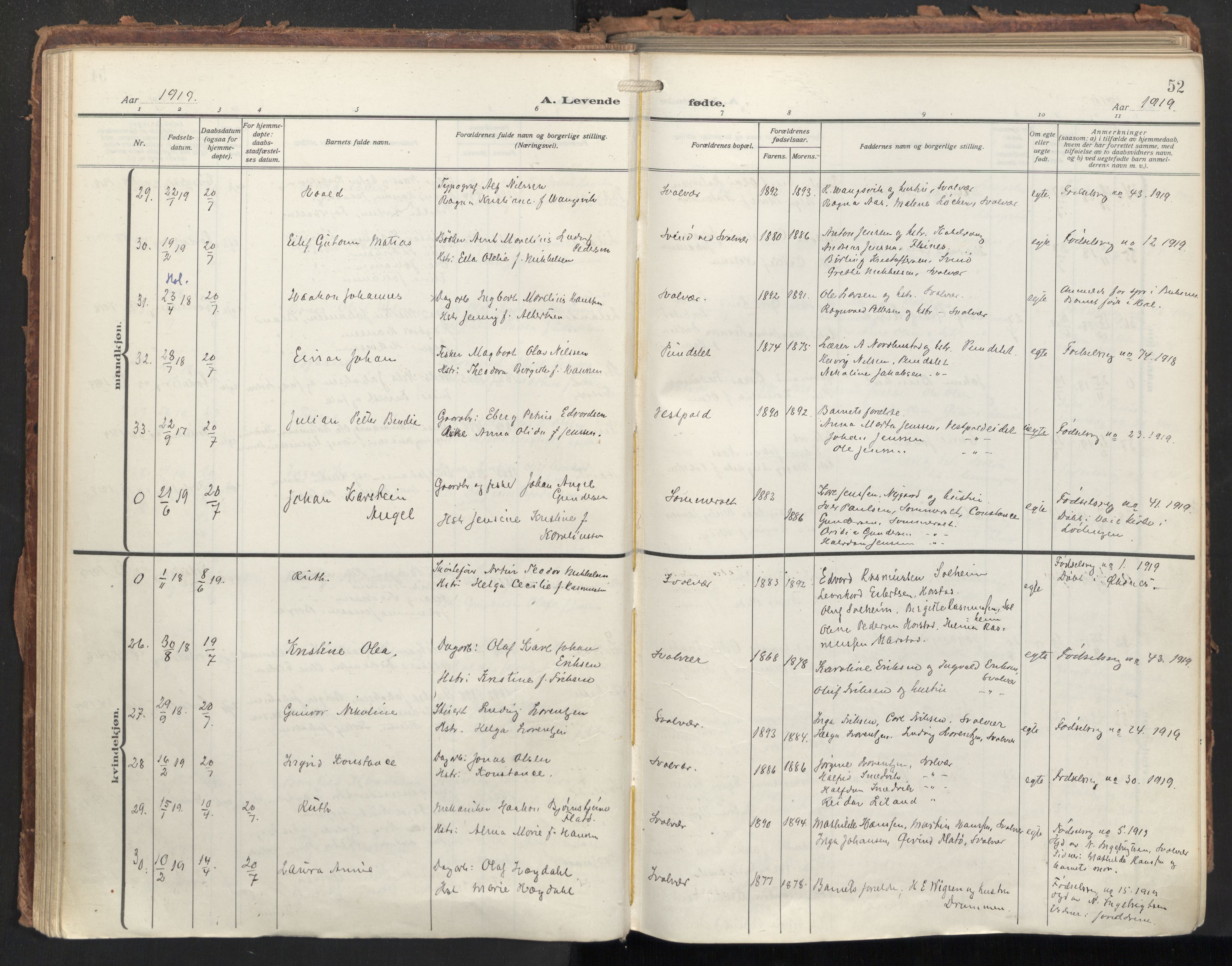Ministerialprotokoller, klokkerbøker og fødselsregistre - Nordland, AV/SAT-A-1459/874/L1064: Ministerialbok nr. 874A08, 1915-1926, s. 52