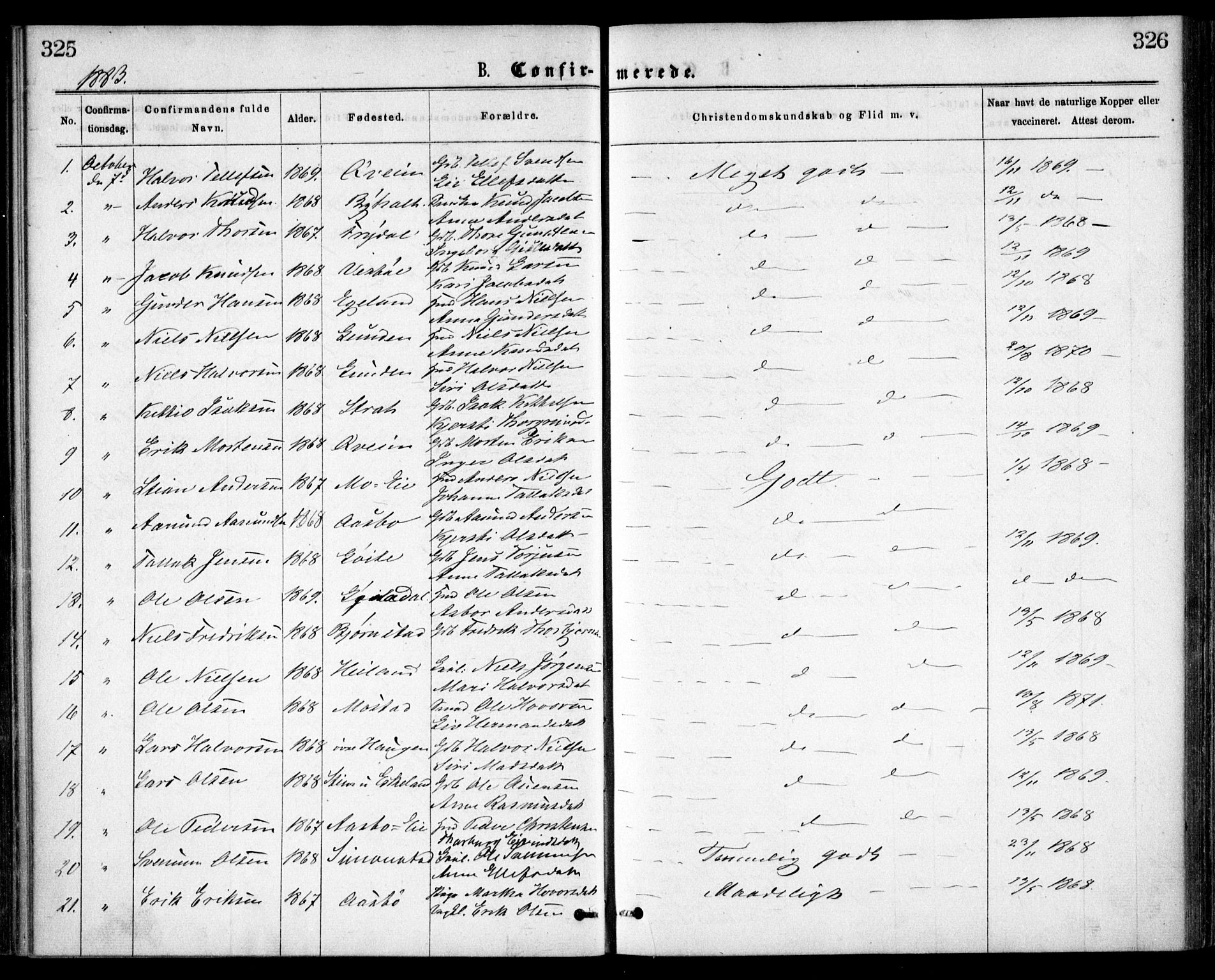 Gjerstad sokneprestkontor, AV/SAK-1111-0014/F/Fa/Faa/L0008: Ministerialbok nr. A 8, 1876-1884, s. 325-326