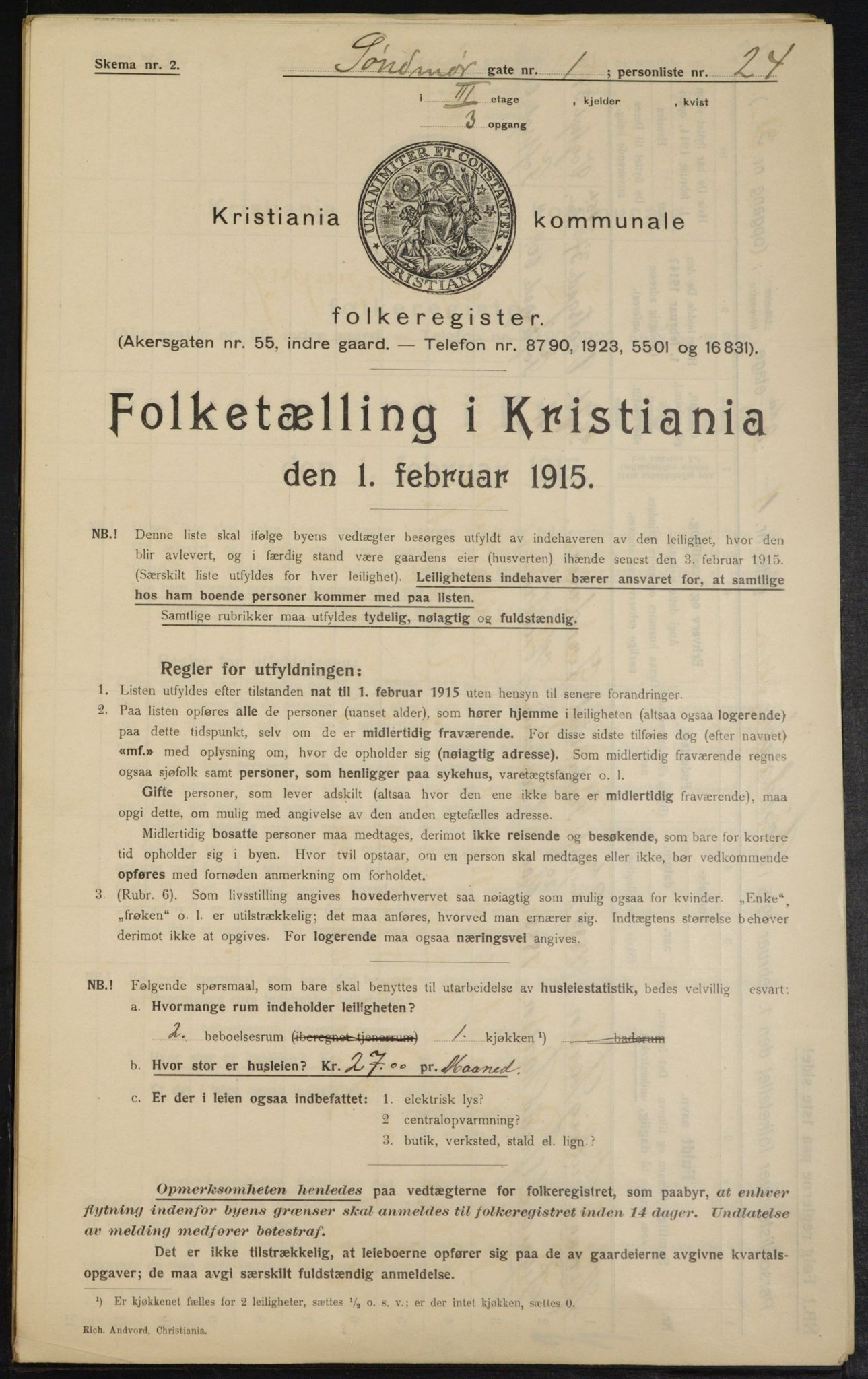 OBA, Kommunal folketelling 1.2.1915 for Kristiania, 1915, s. 104940