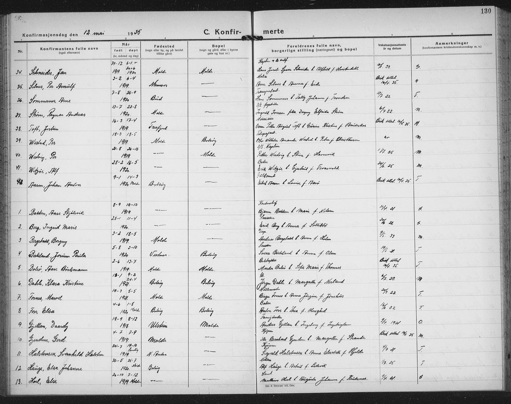 Ministerialprotokoller, klokkerbøker og fødselsregistre - Møre og Romsdal, AV/SAT-A-1454/558/L0704: Klokkerbok nr. 558C05, 1921-1942, s. 130