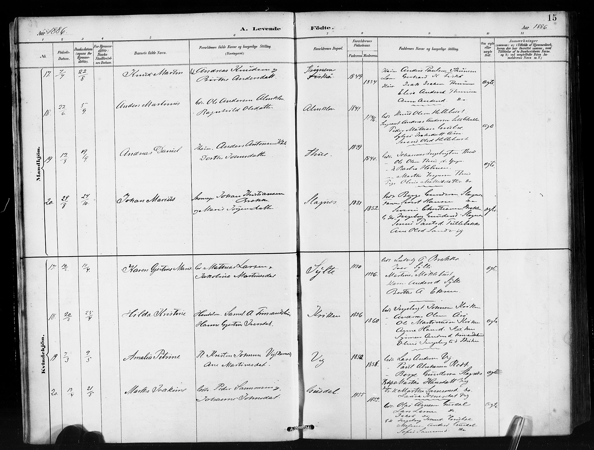 Ministerialprotokoller, klokkerbøker og fødselsregistre - Møre og Romsdal, AV/SAT-A-1454/501/L0008: Ministerialbok nr. 501A08, 1885-1901, s. 15