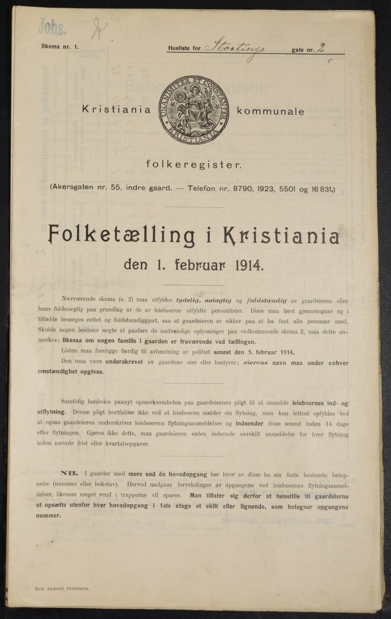 OBA, Kommunal folketelling 1.2.1914 for Kristiania, 1914, s. 104193