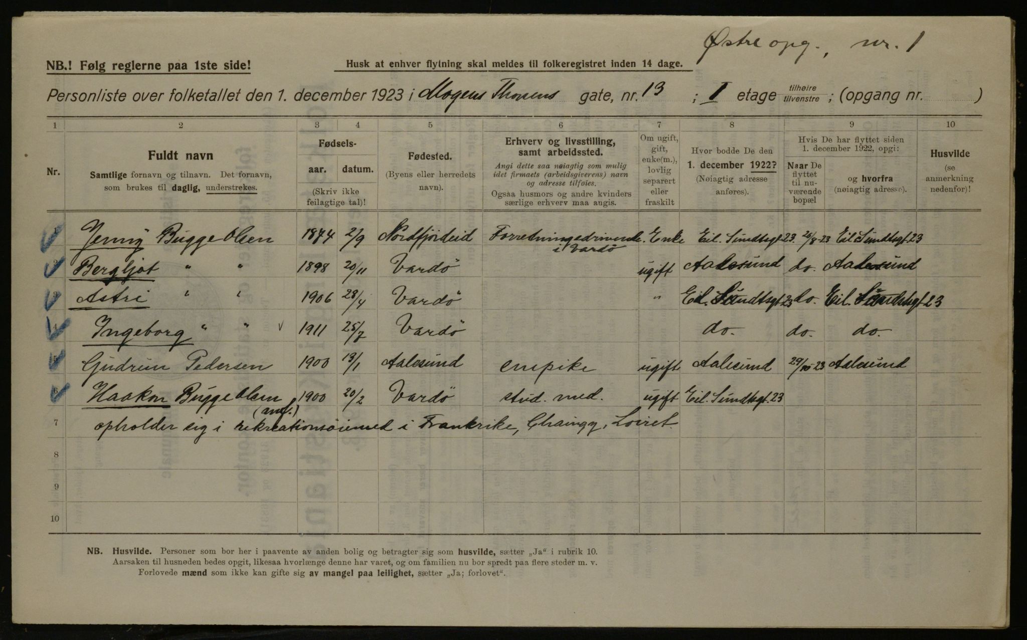 OBA, Kommunal folketelling 1.12.1923 for Kristiania, 1923, s. 72612