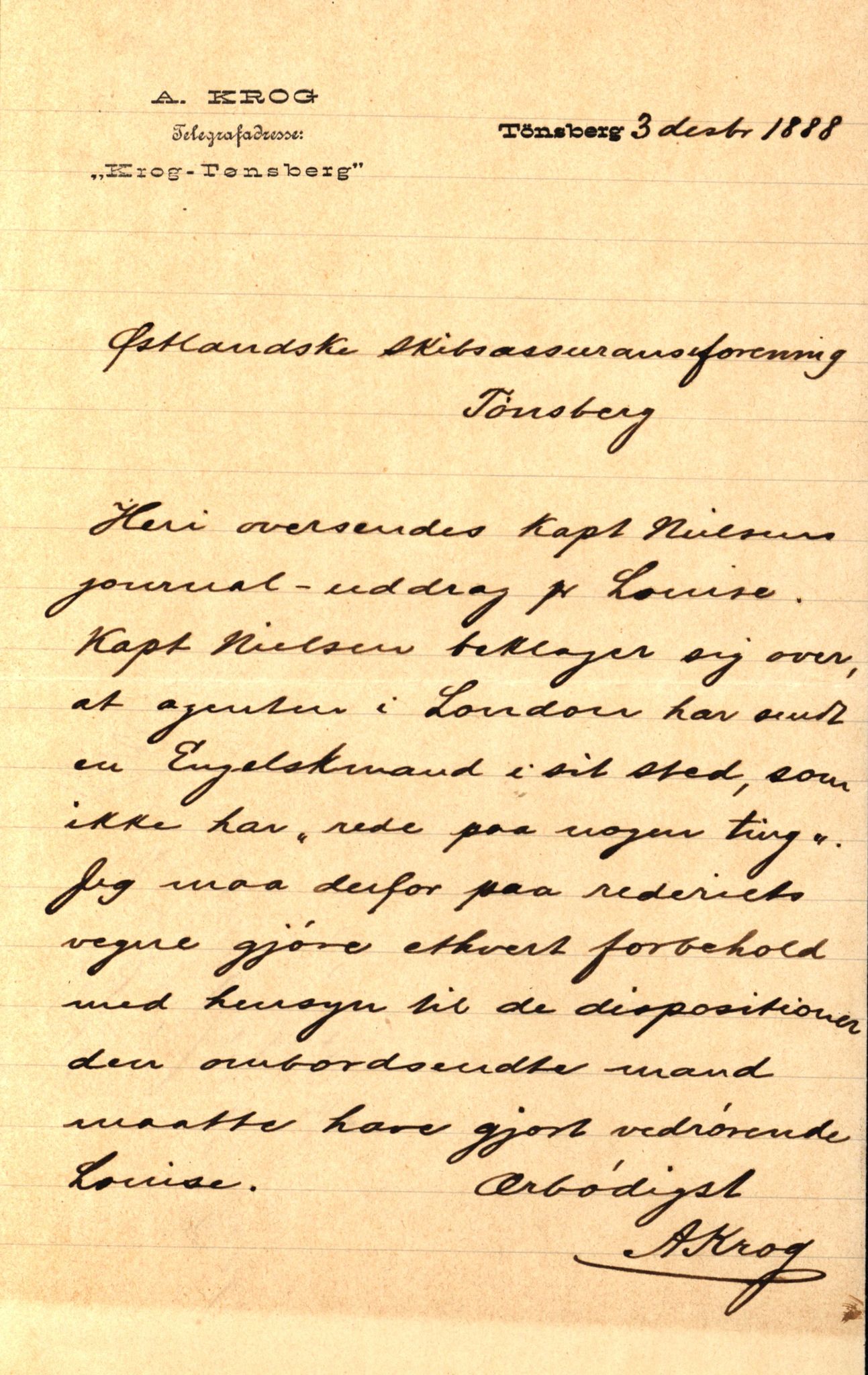 Pa 63 - Østlandske skibsassuranceforening, VEMU/A-1079/G/Ga/L0021/0005: Havaridokumenter / Haabet, Louise, Kvik, Libra, Kongsek, Ispilen, 1888, s. 12