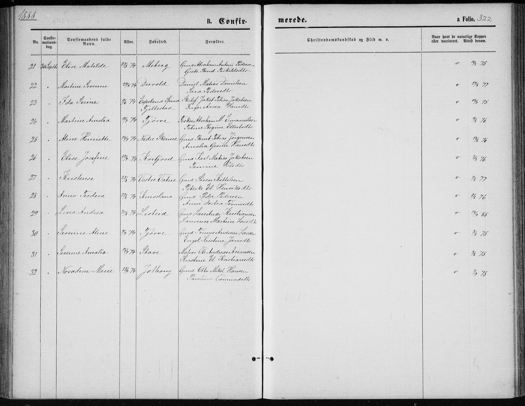 Lista sokneprestkontor, AV/SAK-1111-0027/F/Fb/L0004: Klokkerbok nr. B 4, 1877-1891, s. 322