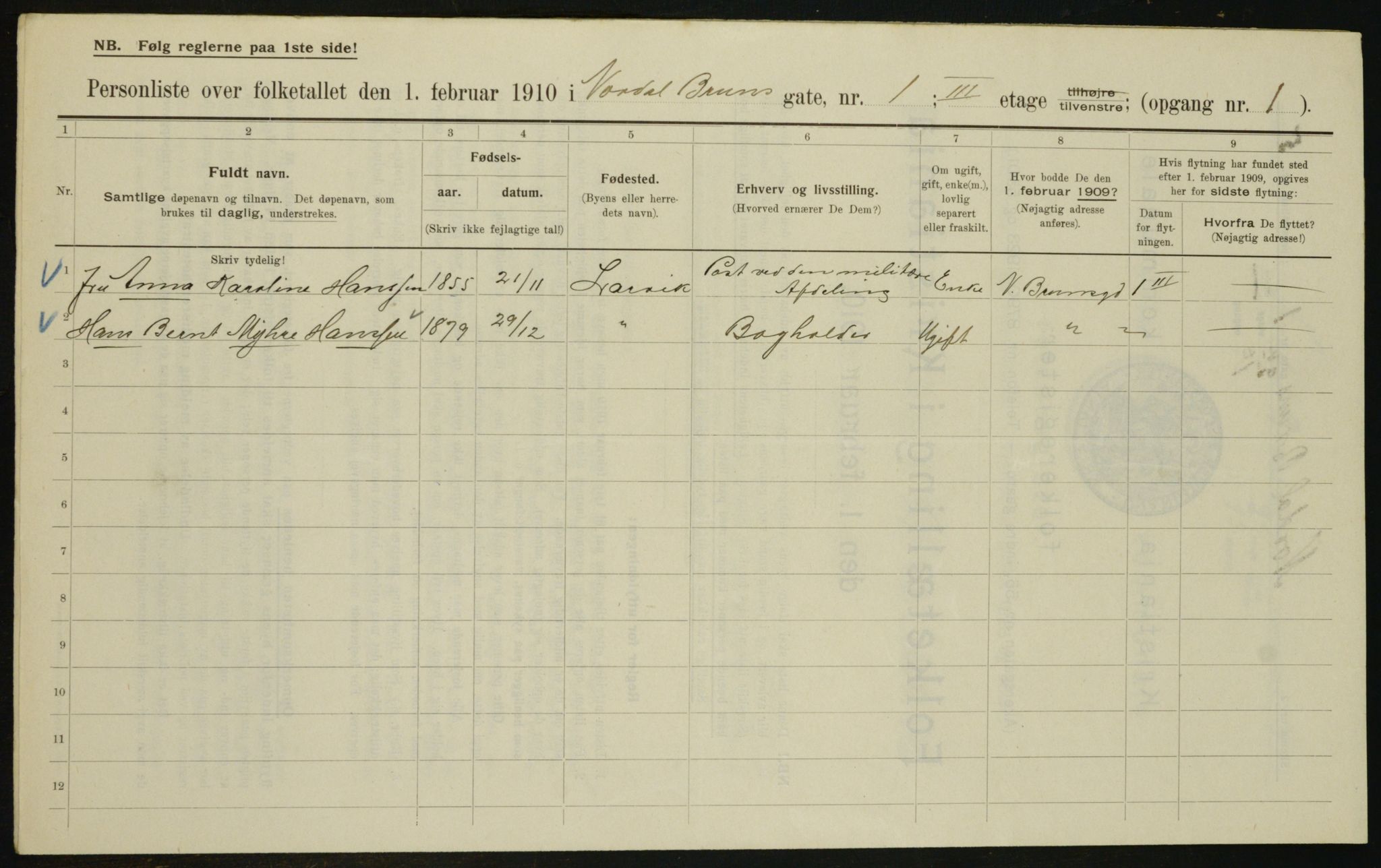 OBA, Kommunal folketelling 1.2.1910 for Kristiania, 1910, s. 69691