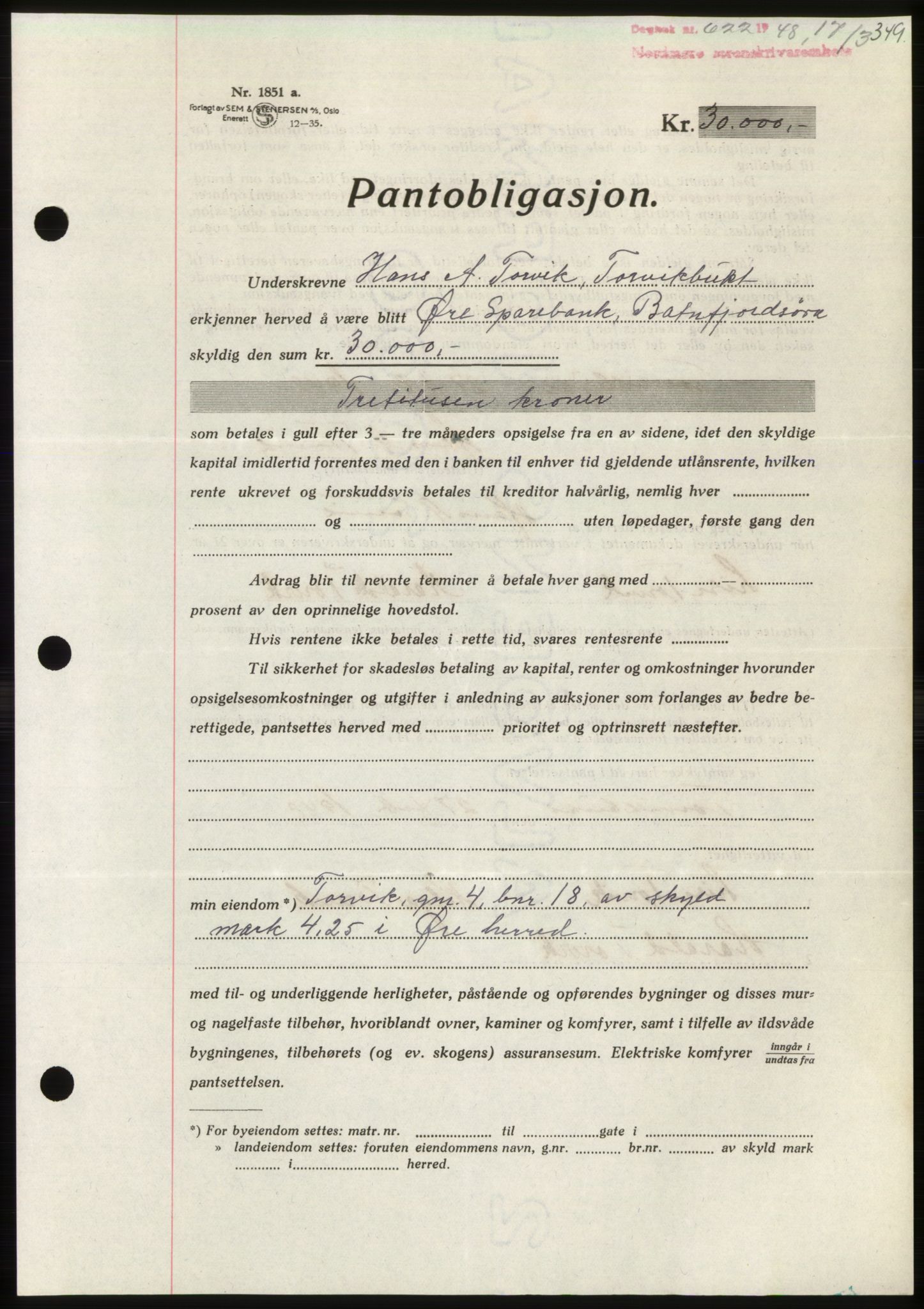 Nordmøre sorenskriveri, SAT/A-4132/1/2/2Ca: Pantebok nr. B98, 1948-1948, Dagboknr: 622/1948
