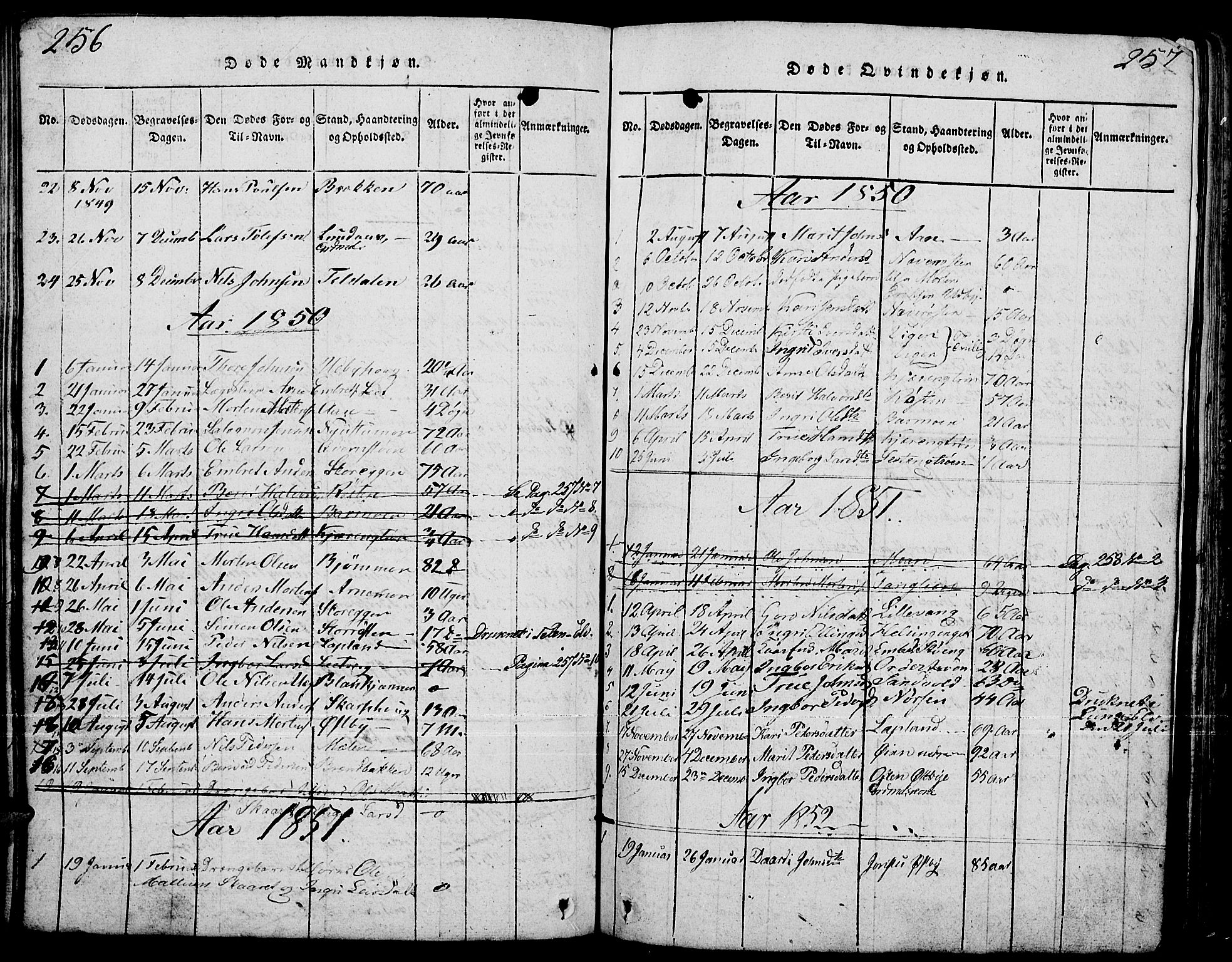 Tynset prestekontor, AV/SAH-PREST-058/H/Ha/Hab/L0001: Klokkerbok nr. 1, 1814-1859, s. 256-257