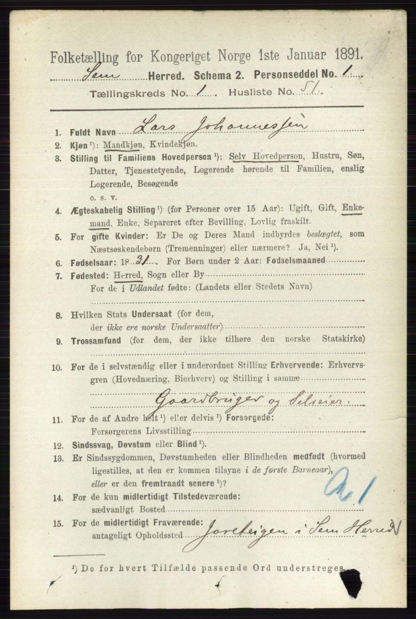 RA, Folketelling 1891 for 0721 Sem herred, 1891, s. 400