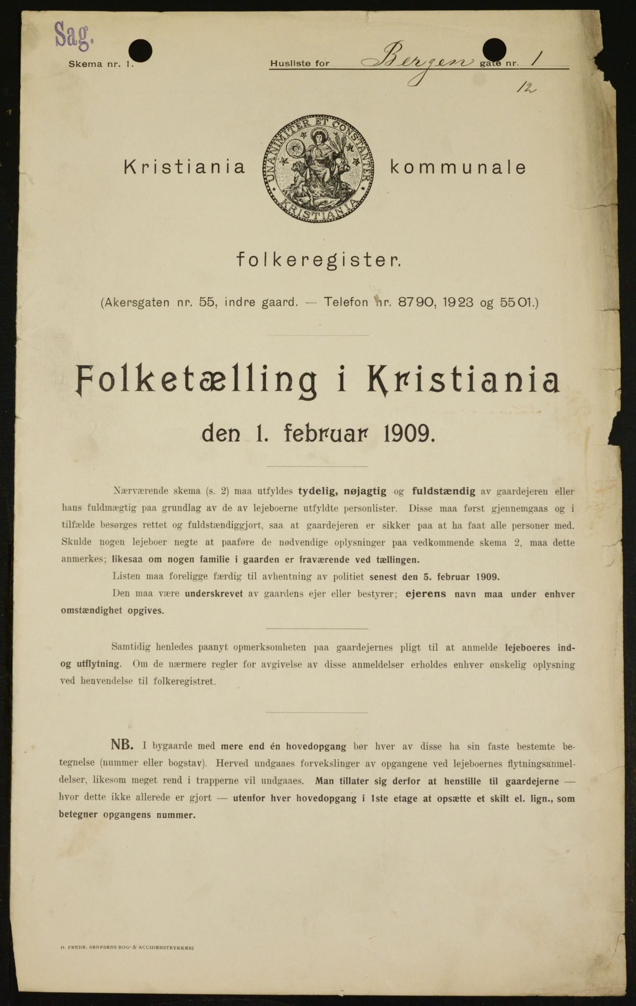 OBA, Kommunal folketelling 1.2.1909 for Kristiania kjøpstad, 1909, s. 3428