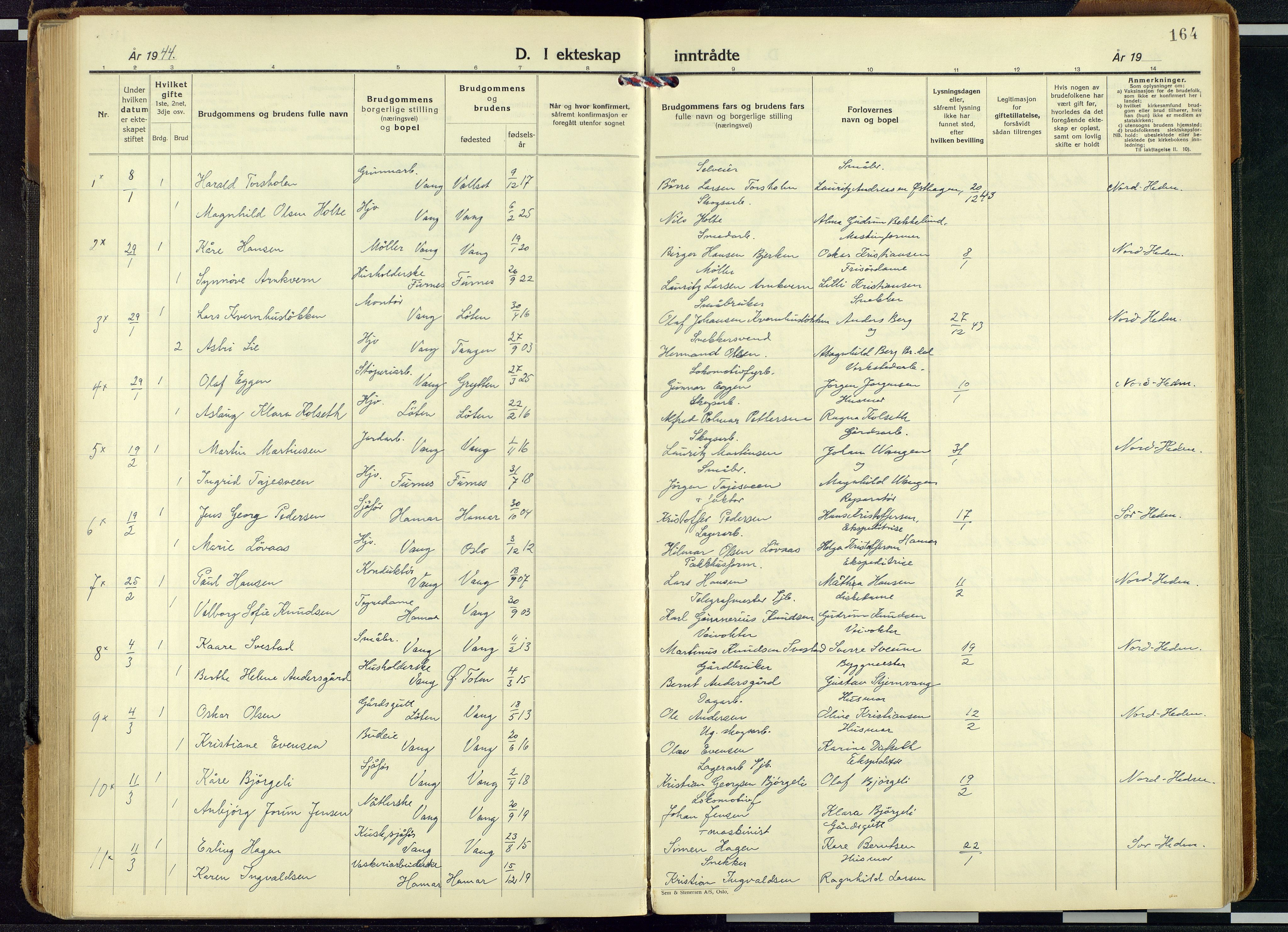 Vang prestekontor, Hedmark, SAH/PREST-008/H/Ha/Haa/L0024: Ministerialbok nr. 24, 1941-1967, s. 164