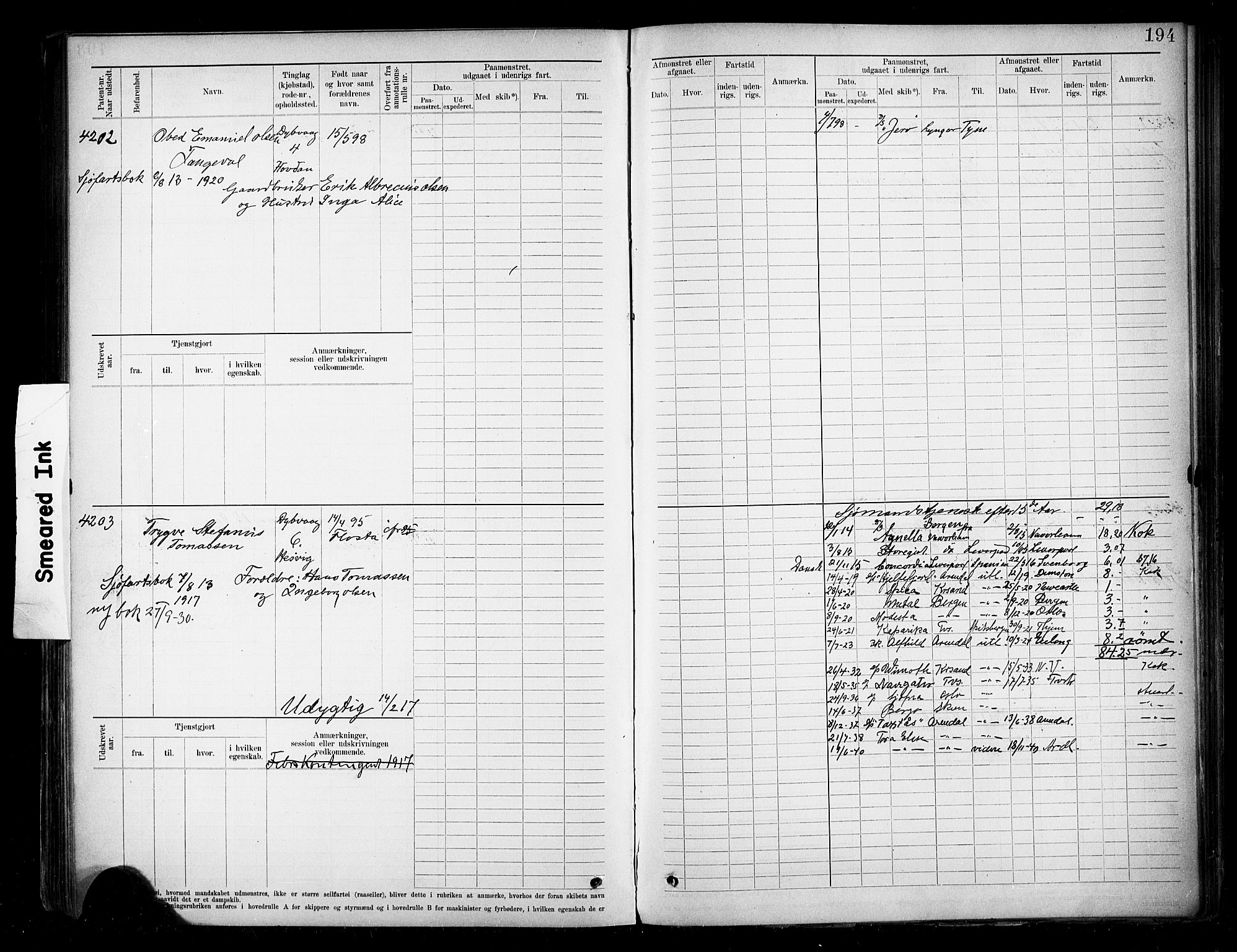 Tvedestrand mønstringskrets, AV/SAK-2031-0011/F/Fb/L0020: Hovedrulle A nr 3819-4409, U-36, 1906-1918, s. 199