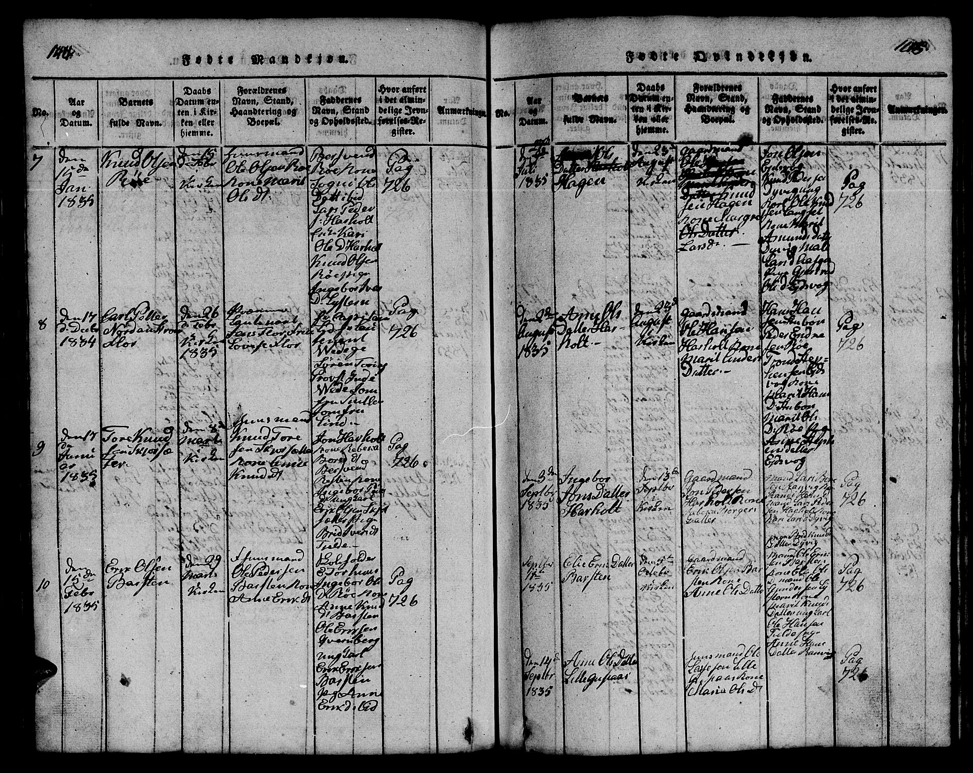 Ministerialprotokoller, klokkerbøker og fødselsregistre - Møre og Romsdal, AV/SAT-A-1454/551/L0629: Klokkerbok nr. 551C01, 1818-1839, s. 144-145