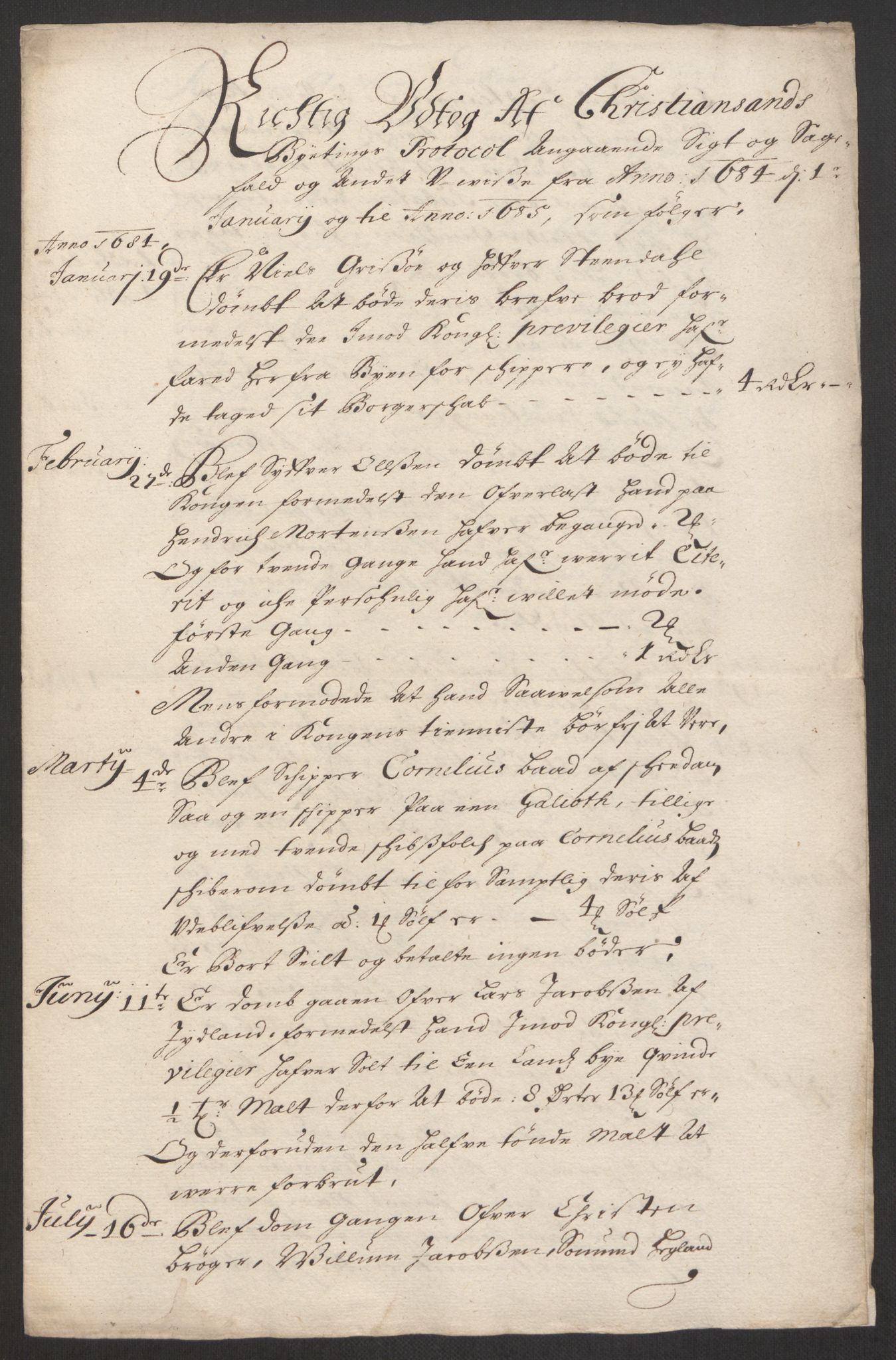 Rentekammeret inntil 1814, Reviderte regnskaper, Byregnskaper, AV/RA-EA-4066/R/Rm/L0285: [M18] Sikt og sakefall, 1681-1718, s. 39