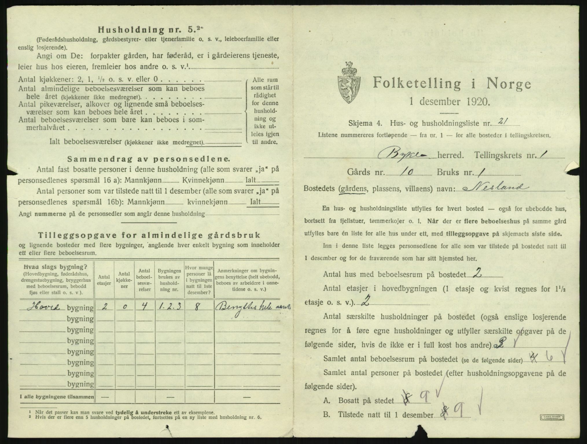 SAK, Folketelling 1920 for 0941 Bykle herred, 1920, s. 61