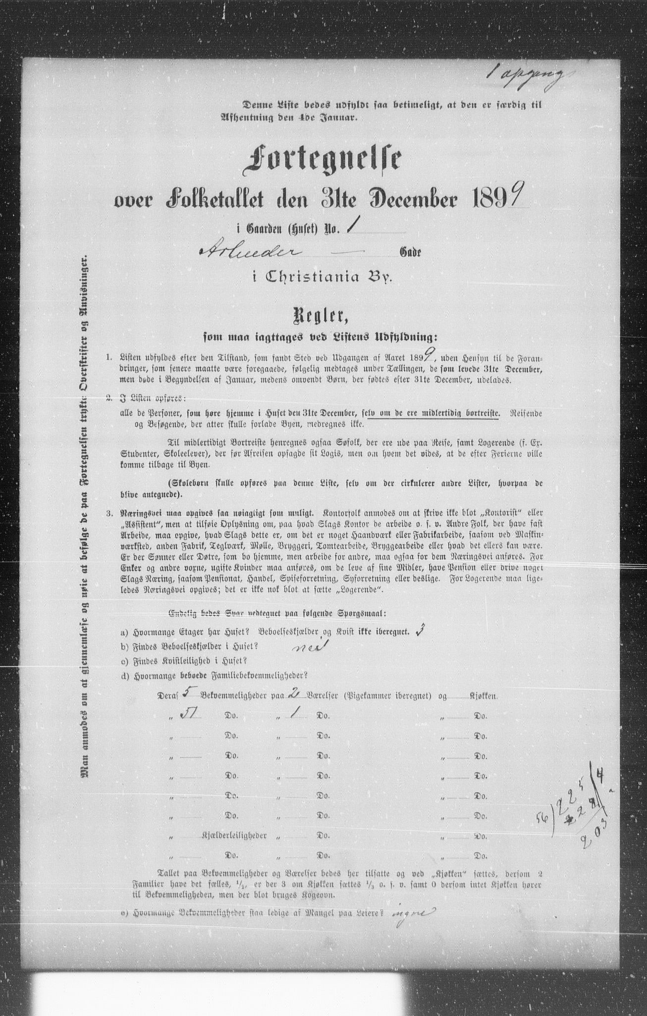 OBA, Kommunal folketelling 31.12.1899 for Kristiania kjøpstad, 1899, s. 309