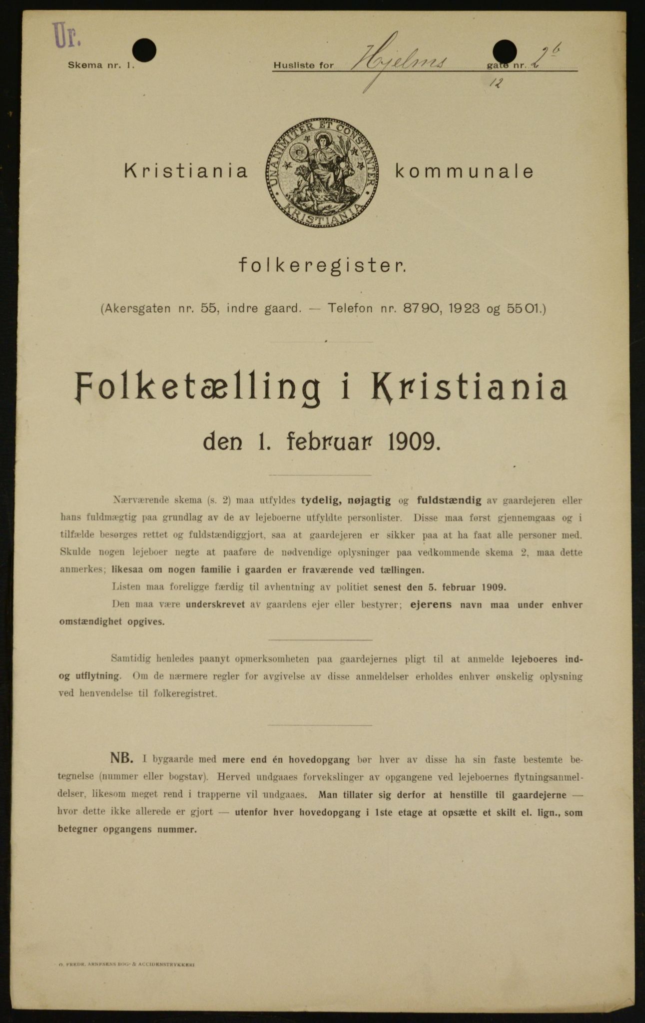 OBA, Kommunal folketelling 1.2.1909 for Kristiania kjøpstad, 1909, s. 36382