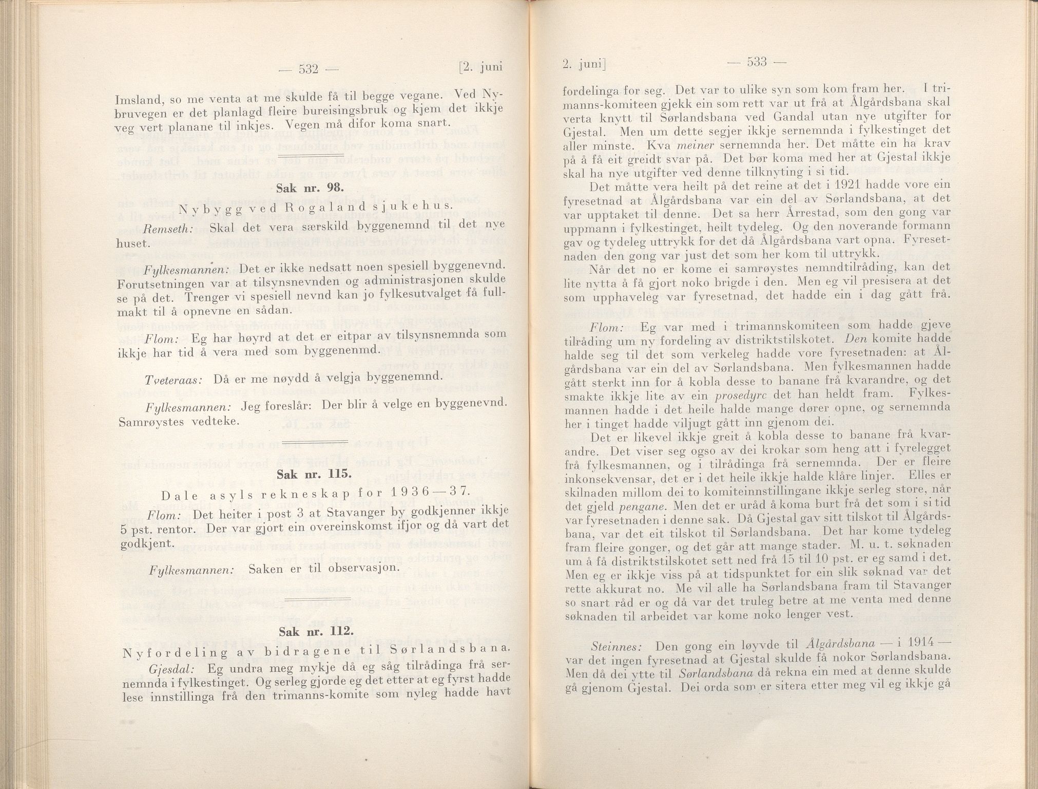 Rogaland fylkeskommune - Fylkesrådmannen , IKAR/A-900/A/Aa/Aaa/L0057: Møtebok , 1938, s. 532-533