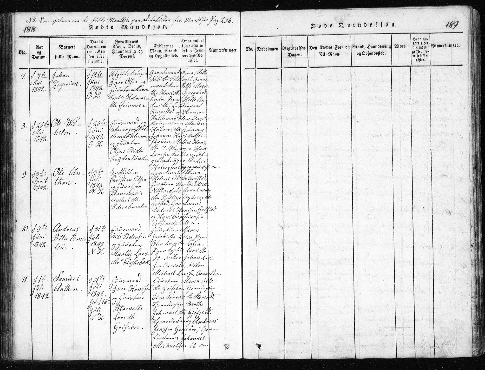 Nesodden prestekontor Kirkebøker, AV/SAO-A-10013/G/Ga/L0001: Klokkerbok nr. I 1, 1814-1847, s. 188-189