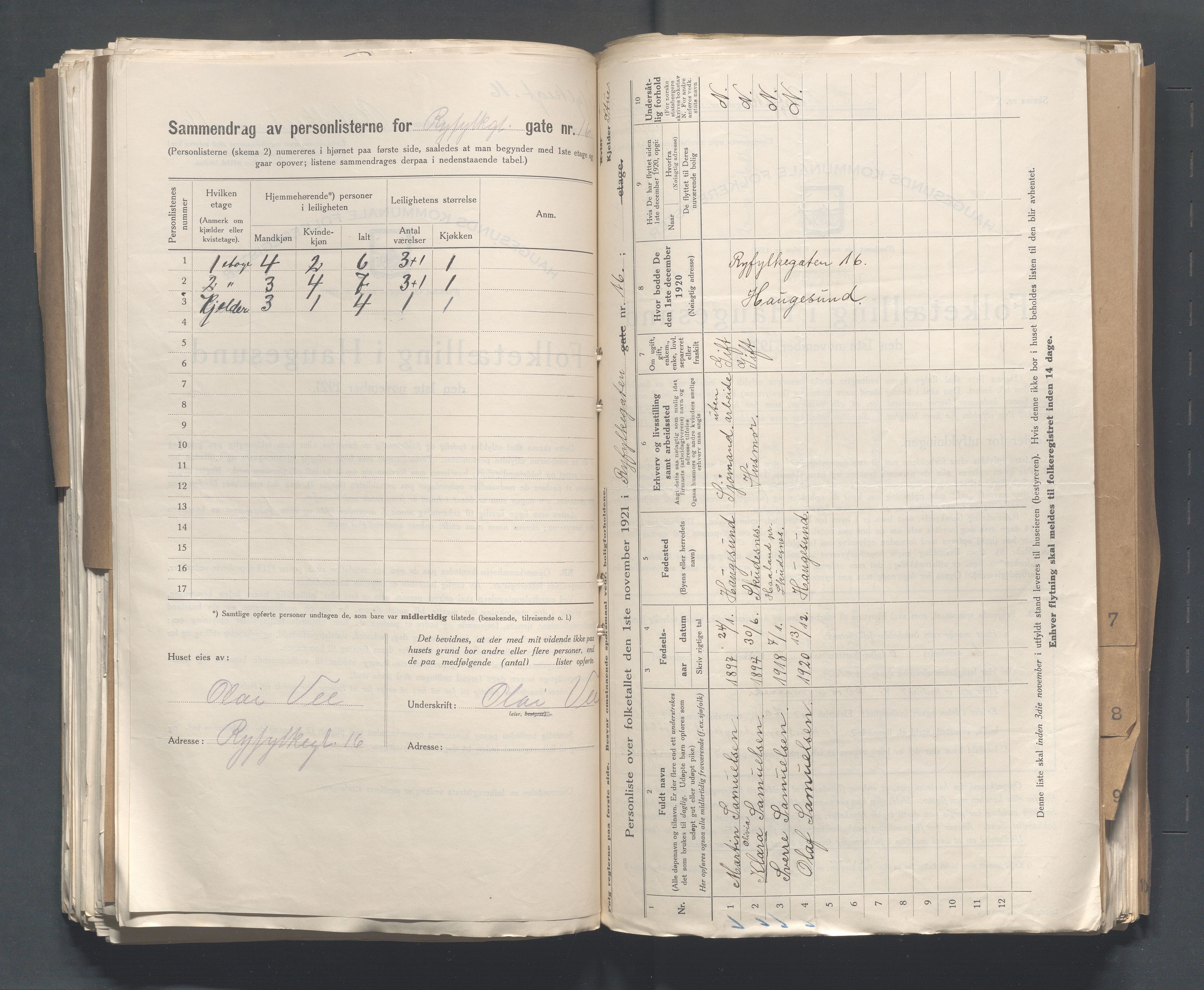 IKAR, Kommunal folketelling 1.11.1921 for Haugesund, 1921, s. 3423